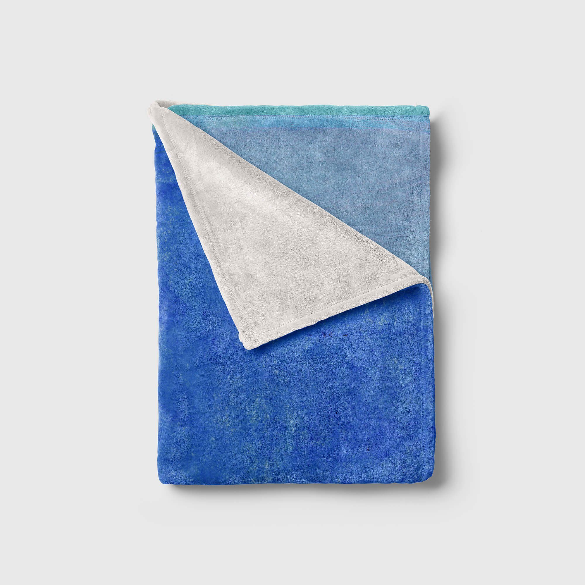 Strandhandtuch mit Abstrakt Handtücher Saunatuch Handtuch Sinus Kuscheldecke Fotomotiv Handtuch Blau (1-St), Struktur, Baumwolle-Polyester-Mix Art