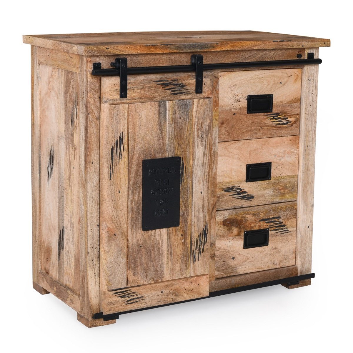 Liadomo Sideboard Garbi, aus massivem Mangoholz, mit Schubkästen, Rolltüren und Fächern