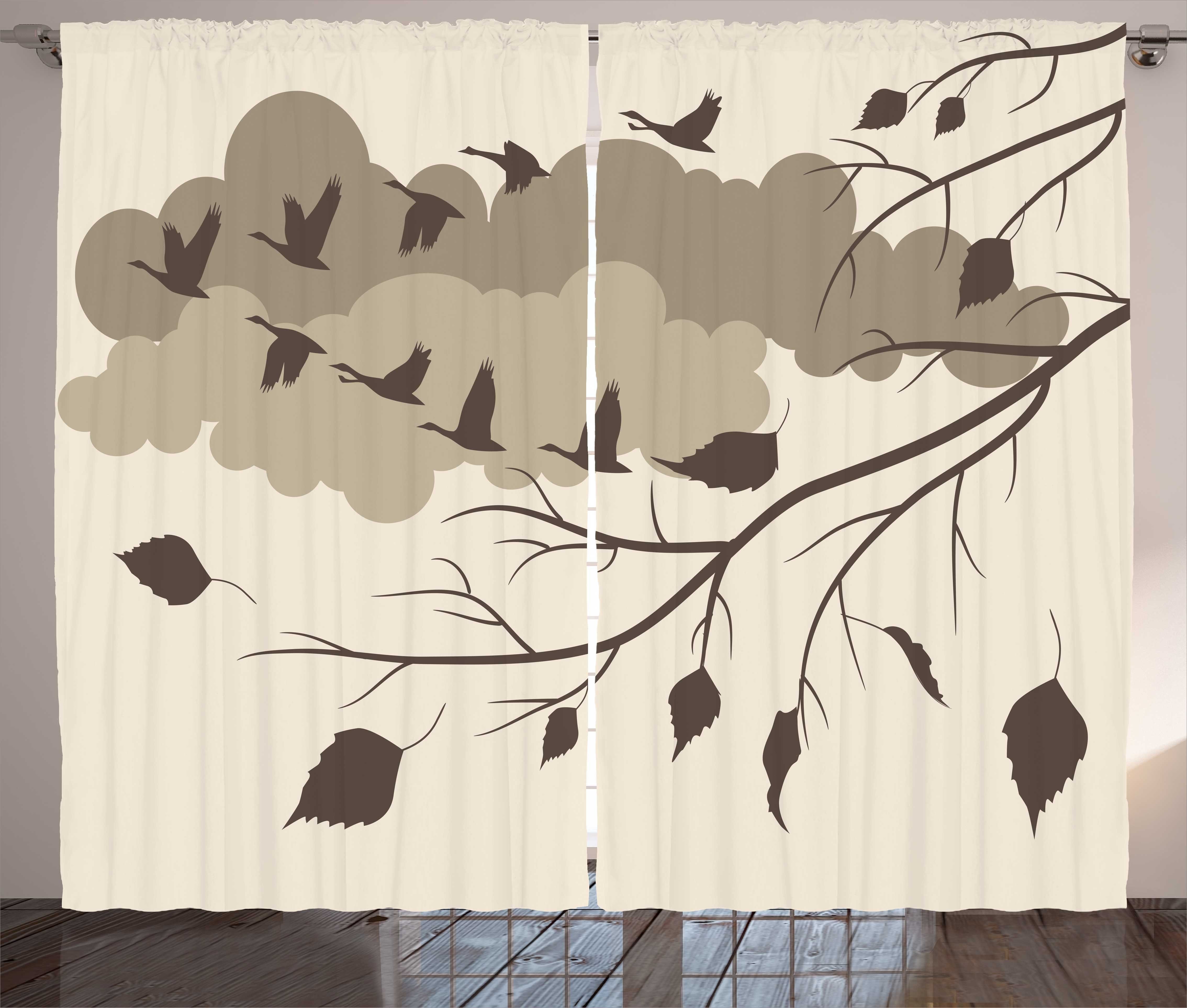 Gardine Schlafzimmer Kräuselband Vorhang mit Schlaufen und Haken, Abakuhaus, Gans Autumn Time Falling Leaves