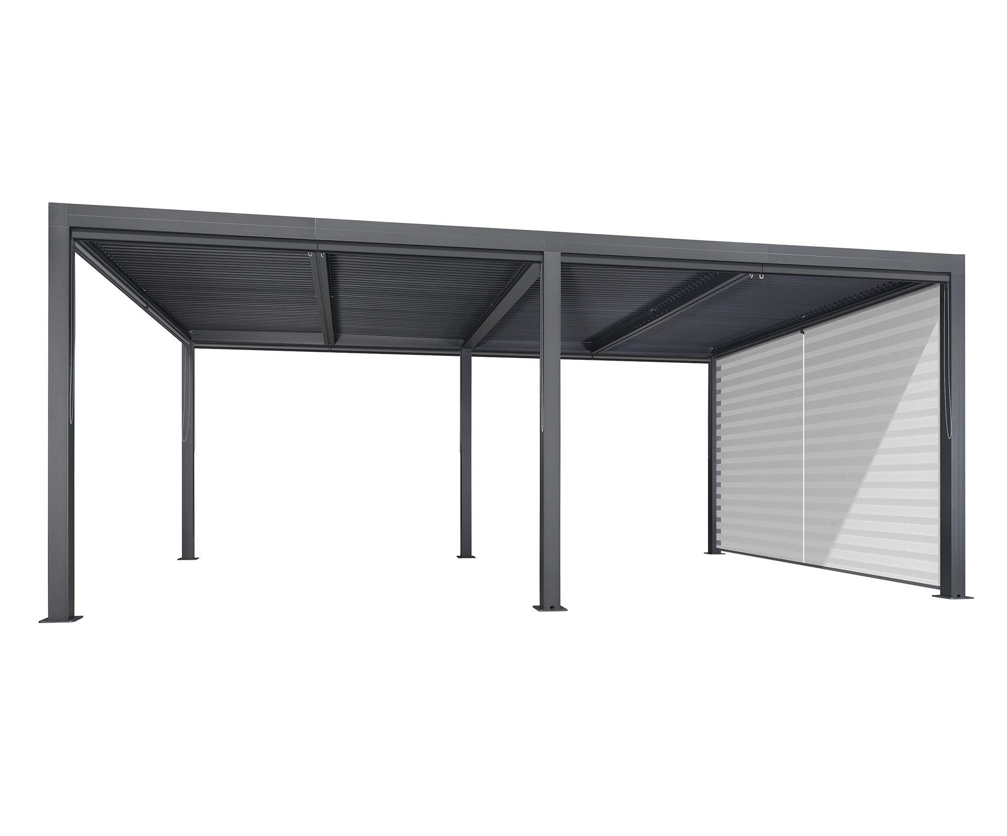 PURPLE LEAF Pergola Terrassenüberdachung mit Sonnenrollo, Gartenpavillon mit Lamellendach, (Komplettset, 1 Pergola + 1 Seitenrollo für die Schmalseite), Lamellendach verstellbar; inkl. Seitenrollo