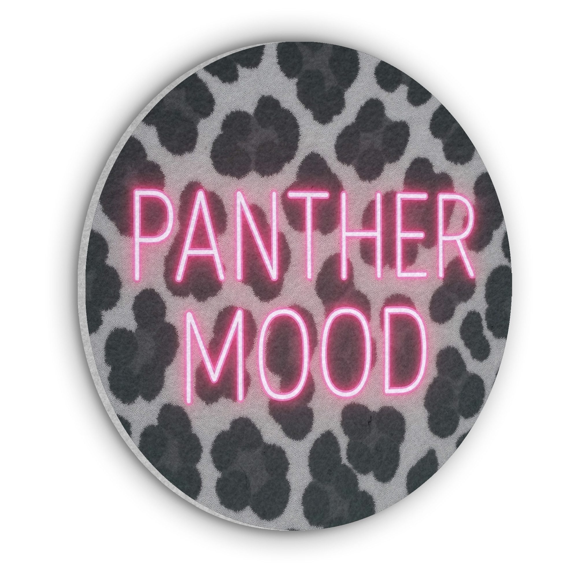 MuchoWow Gemälde Pantherdruck - Schwarz - Neonschrift - Rosa, Fotodruck (1 St), Akustikpaneele rund, Schalldämmung, Akustikbilder 30x30 cm