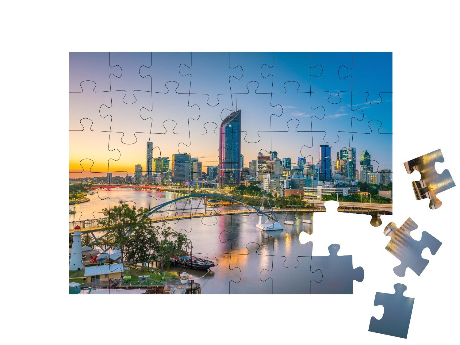 48 Brisbane von puzzleYOU-Kollektionen puzzleYOU Dämmerung, der Skyline in Australien Puzzleteile, Australien, Puzzle