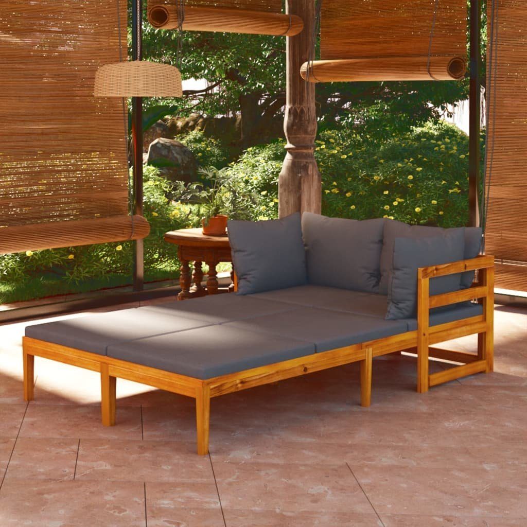 vidaXL Gartenlounge-Set Sonnenliegen mit Dunkelgrauen Kissen 2 Stk. nholz, (1-tlg)