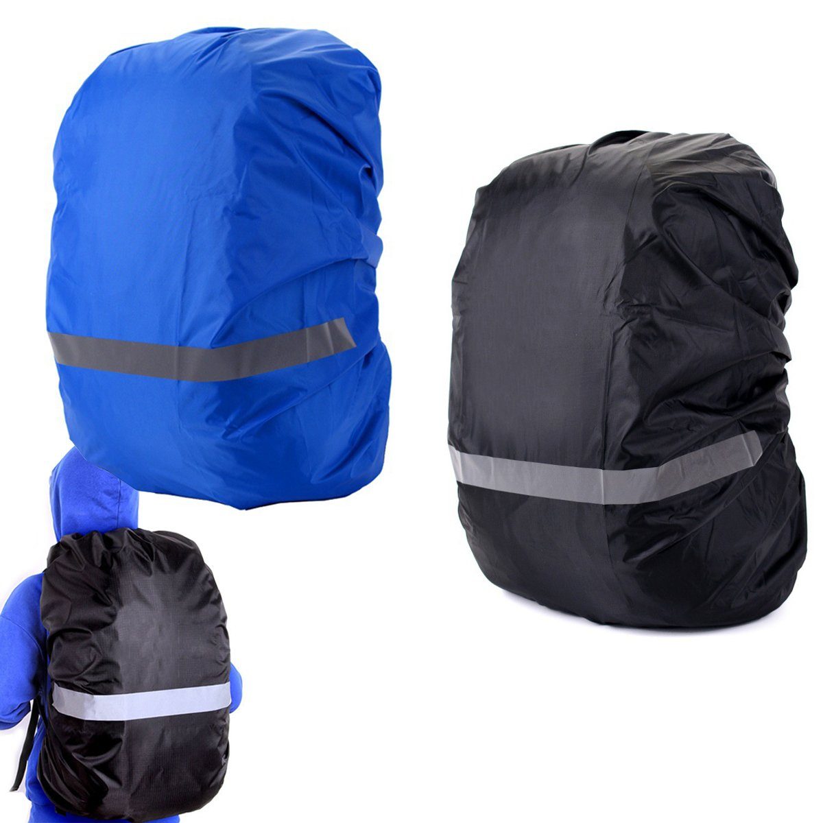 SCRTD Rucksack-Regenschutz 2 Stück Rucksack Regenschutz (40-45L)  Wasserdichte, Rucksack Regenschutz Schultasche Reflektierende Rucksackhülle