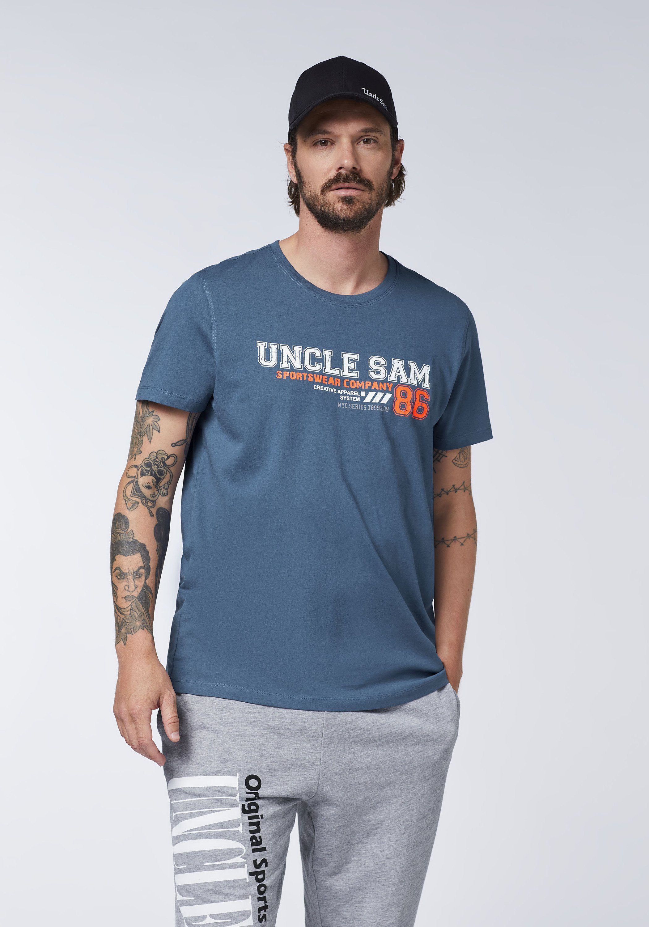 19-4026 Sam Uncle Print-Shirt Blue Single-Jersey soften aus Ensign