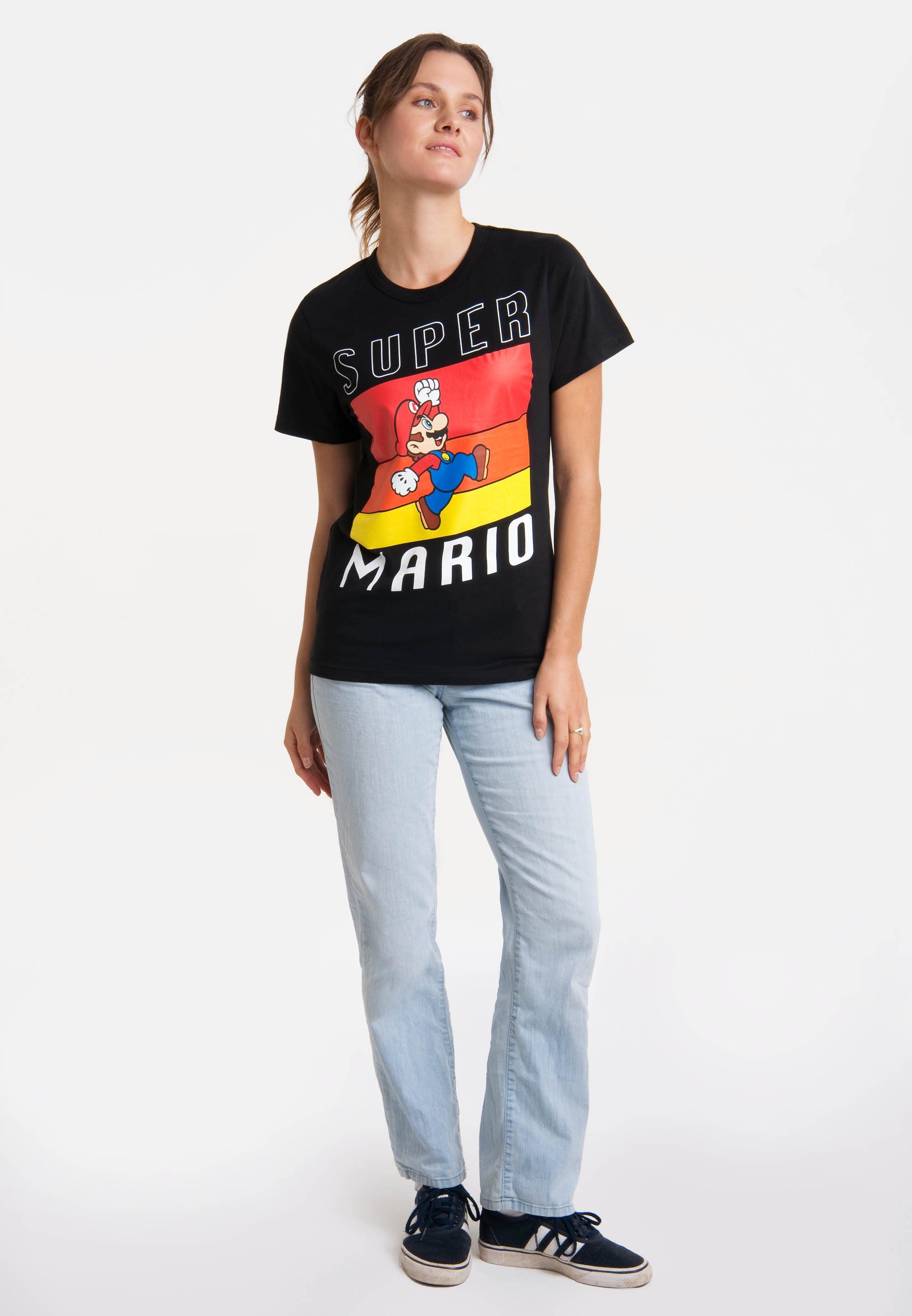 lizenziertem mit T-Shirt Super LOGOSHIRT Mario Print Jump -