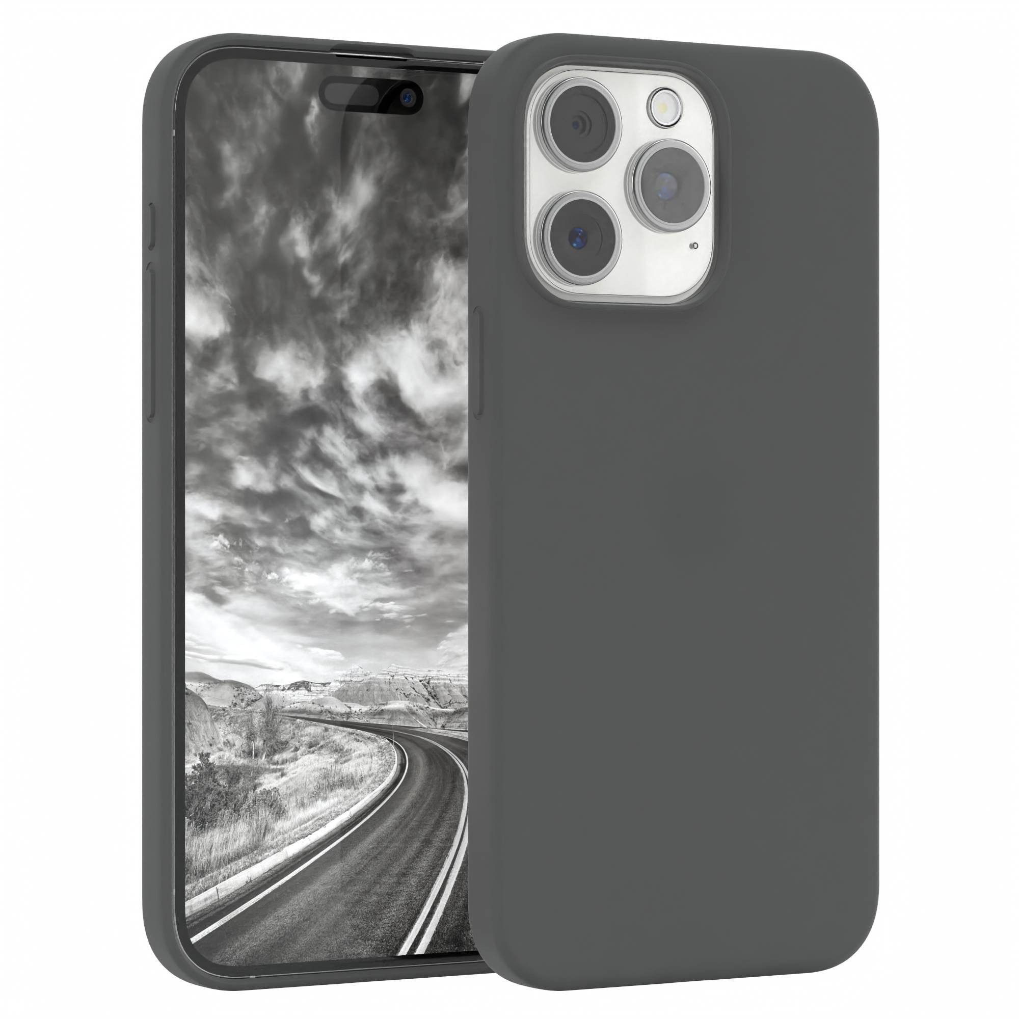 EAZY CASE Handyhülle Premium Silikon Case für Apple iPhone 15 Pro Max 6,7 Zoll, Schutzhülle mit Kameraschutz Back Cover Hülle Slimcover Anthrazit Grau