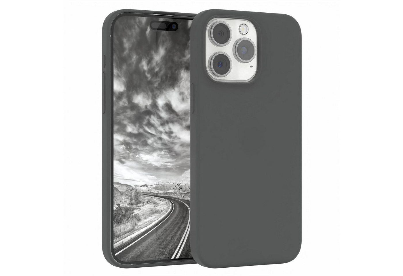 EAZY CASE Handyhülle Premium Silikon Case für Apple iPhone 15 Pro Max 6,7 Zoll, Schutzhülle mit Kameraschutz Back Cover Hülle Slimcover Anthrazit Grau