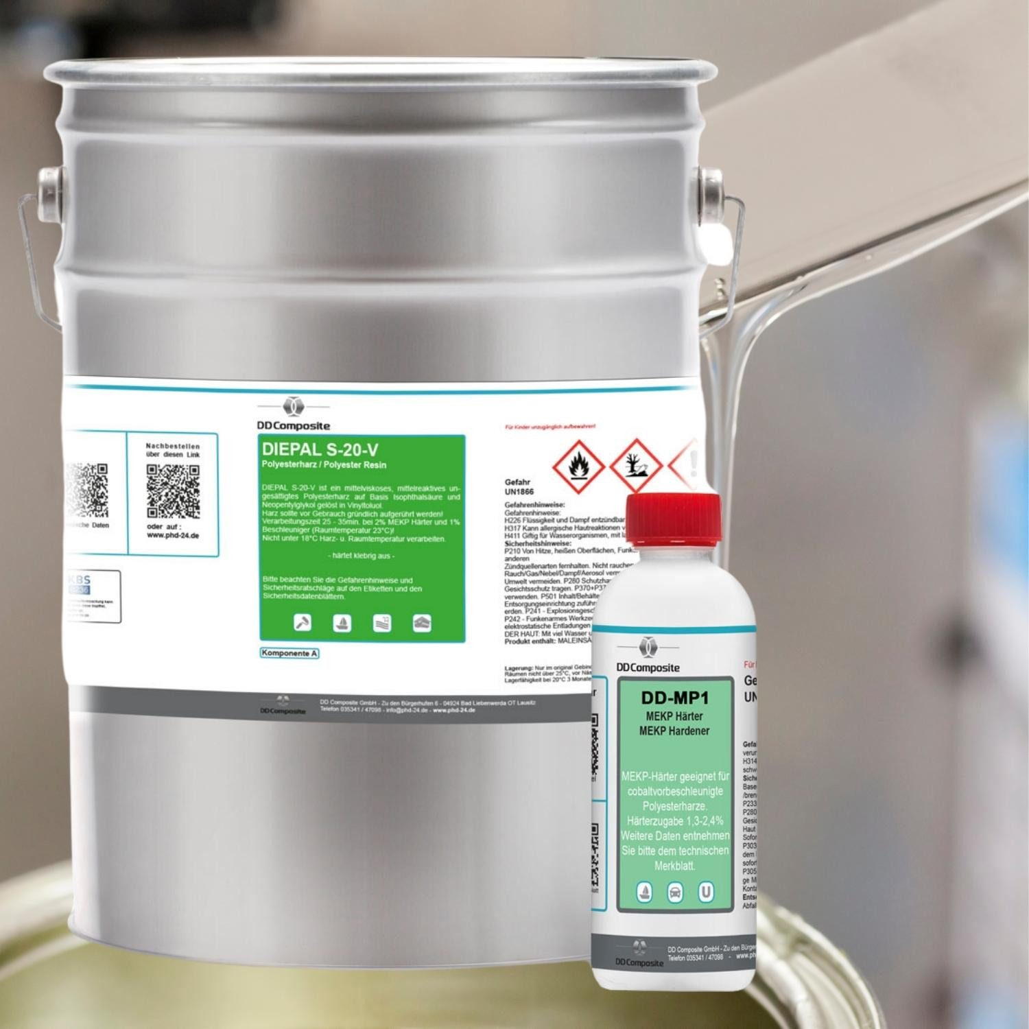 DD Composite Reparatur-Set 5kg GFK Polyesterharz + 5m² Glasfasermatte 225g/m², Reparaturset, 3-St., Reparaturen von Rissen, Kratzern, undichten Stellen usw., hohe Klebkraft