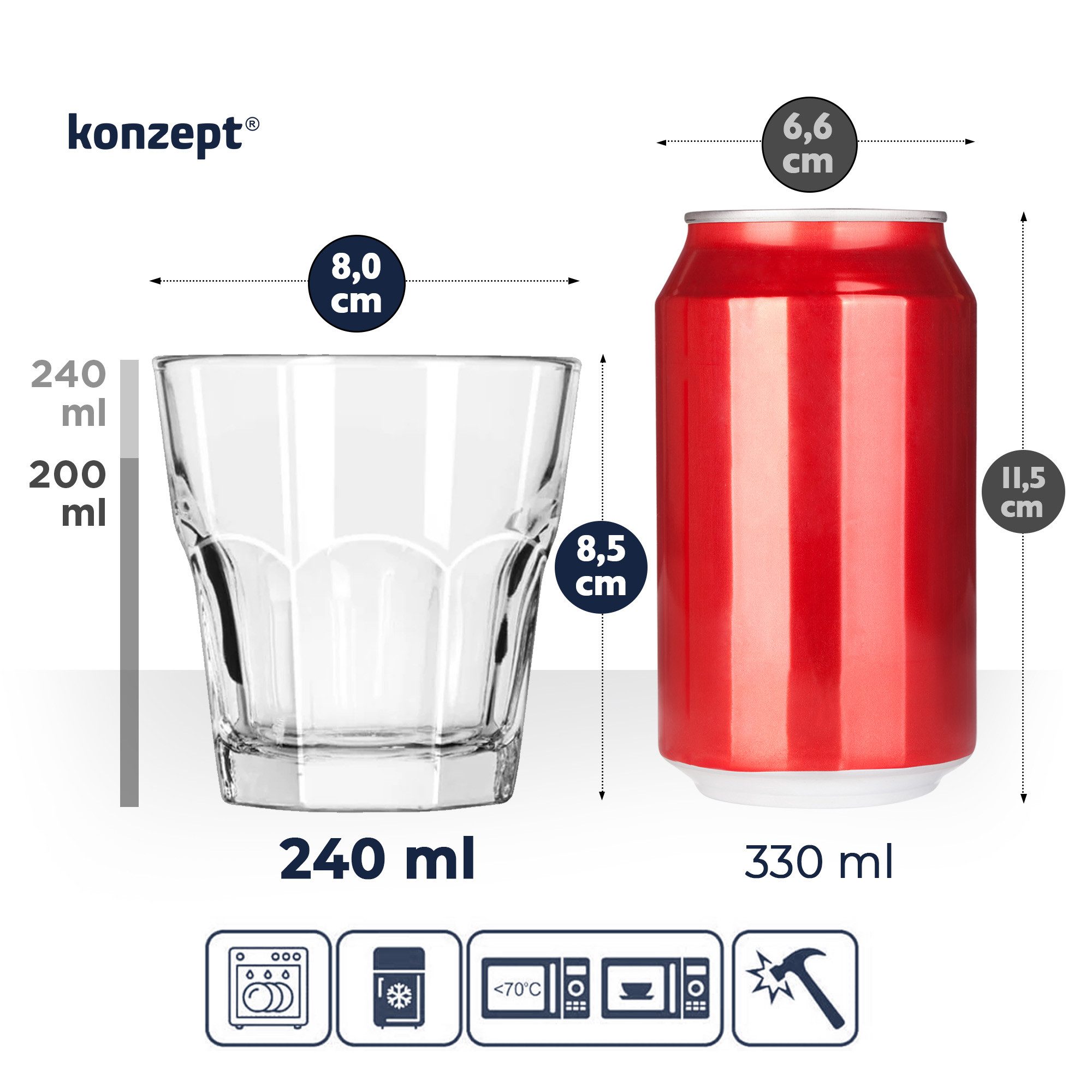 KONZEPT Glas Trinkgläser Set 240ml 6/12 Stk. Wassergläser Stapelbar, 6-tlg., perfekt für den Alltag, Ideal für Cocktails, Saft, Rotwein, Milch – Bild 5 von 5