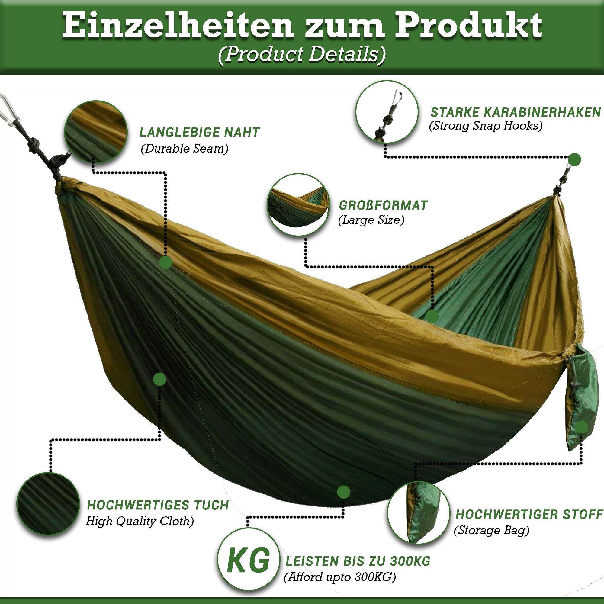 Defactoshop Hängematte Hängematte, Stabhängematte mit Tasche, Hängeliege, Hängestuhl