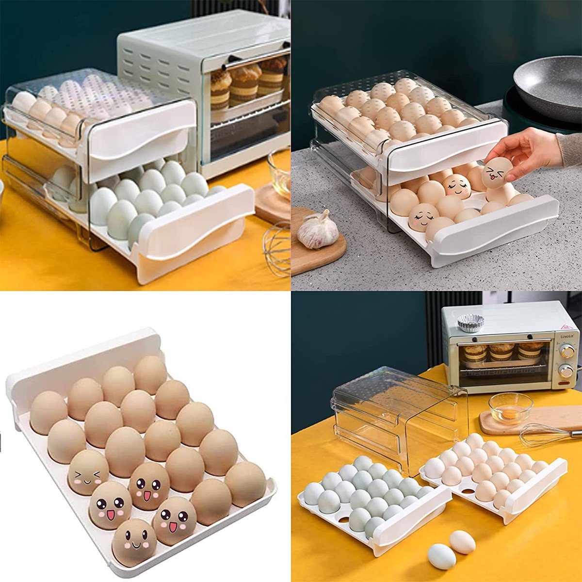 40 Durchsichtig Doppelschicht Eierbehälter Stapelbar Eier für Eierhalter XDeer Kühlschrank, Eierschublade, Eierbox Eierkorb