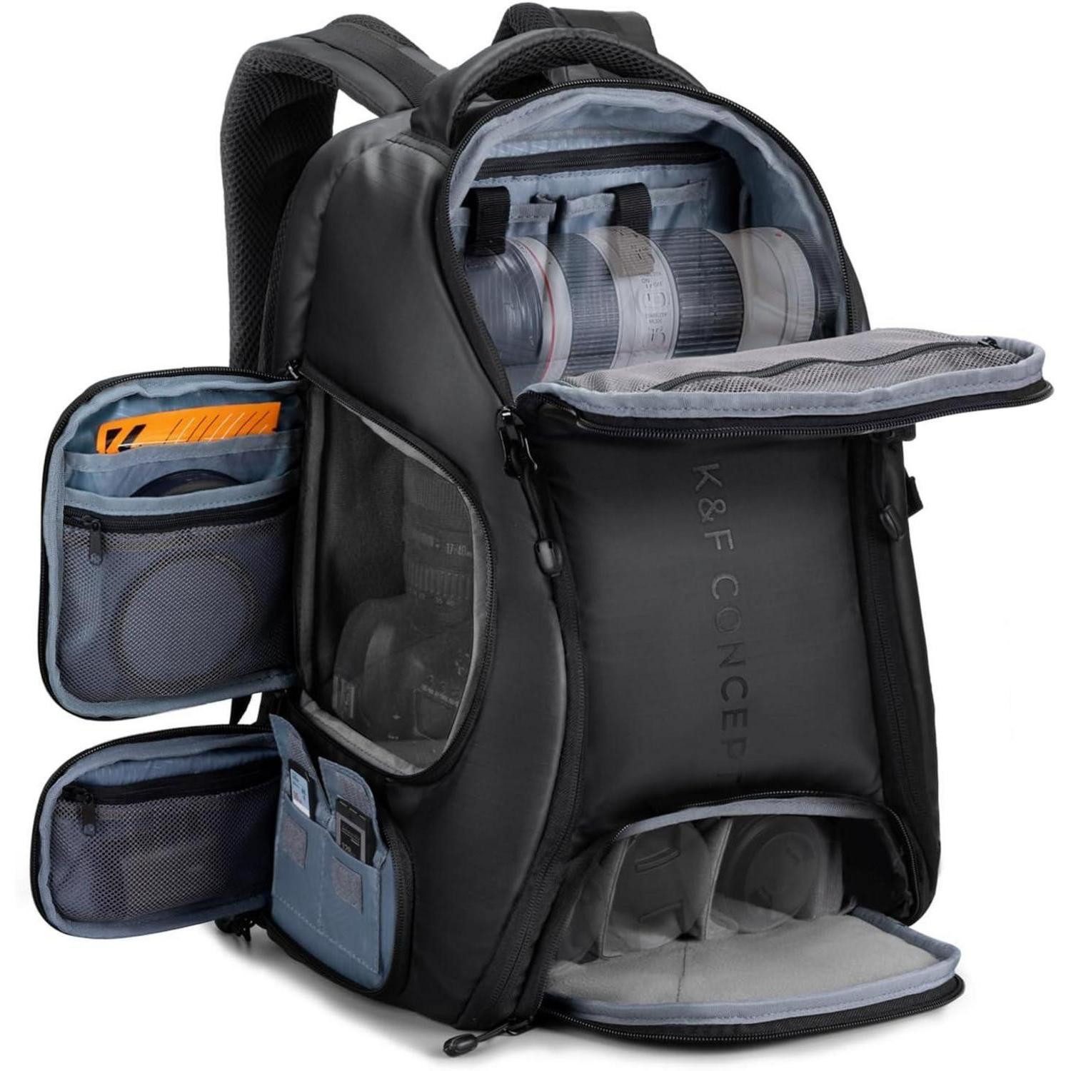 LuxusKollektion Fotorucksack Kamerarucksack wasserdicht DSLR Objektiv Laptop Zubehör 2 schwarz 25L