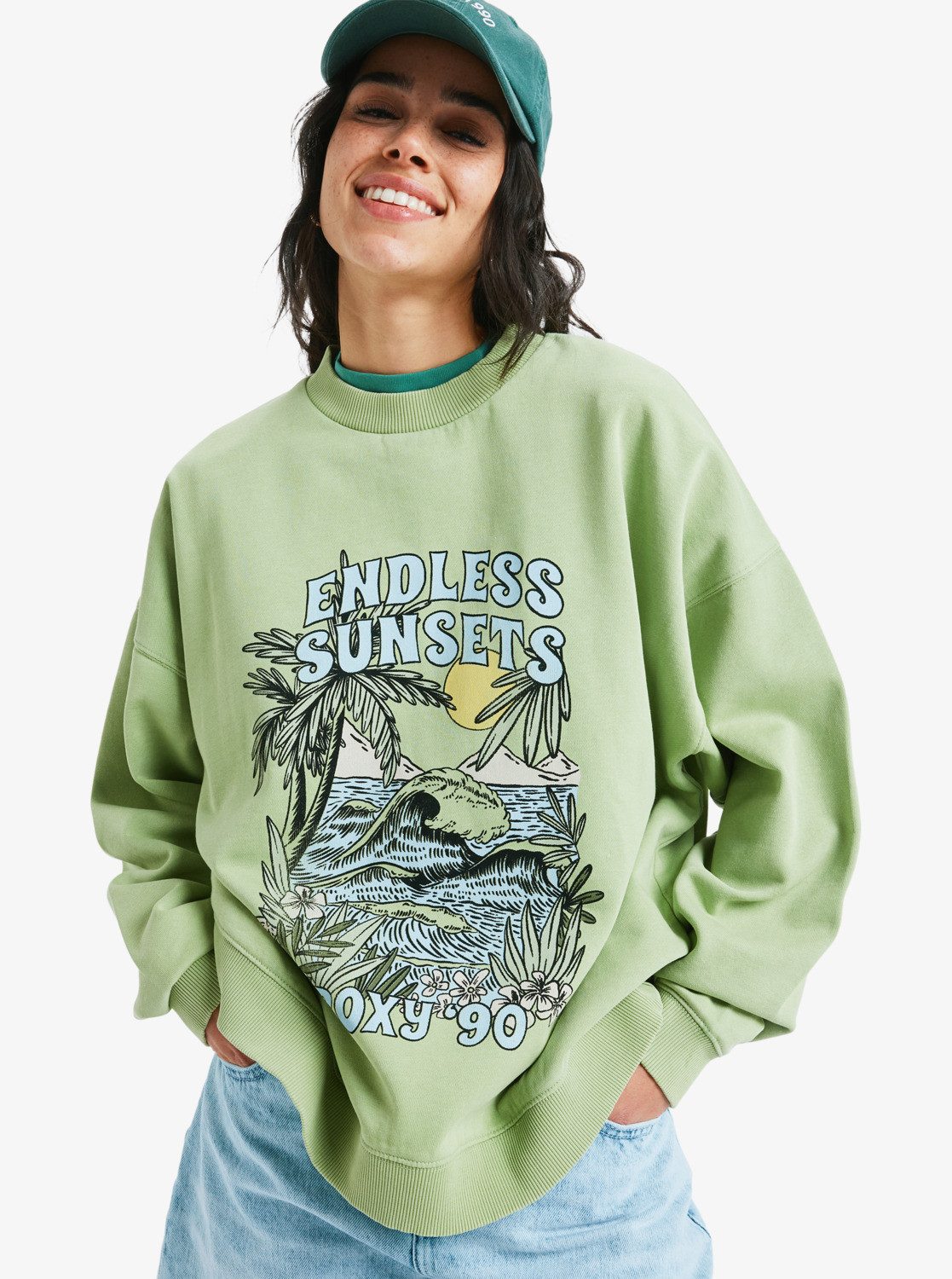 Roxy Rundhalspullover Lineup Oversized - Oversize-Sweatshirt mit Vintage-Waschung für Frauen