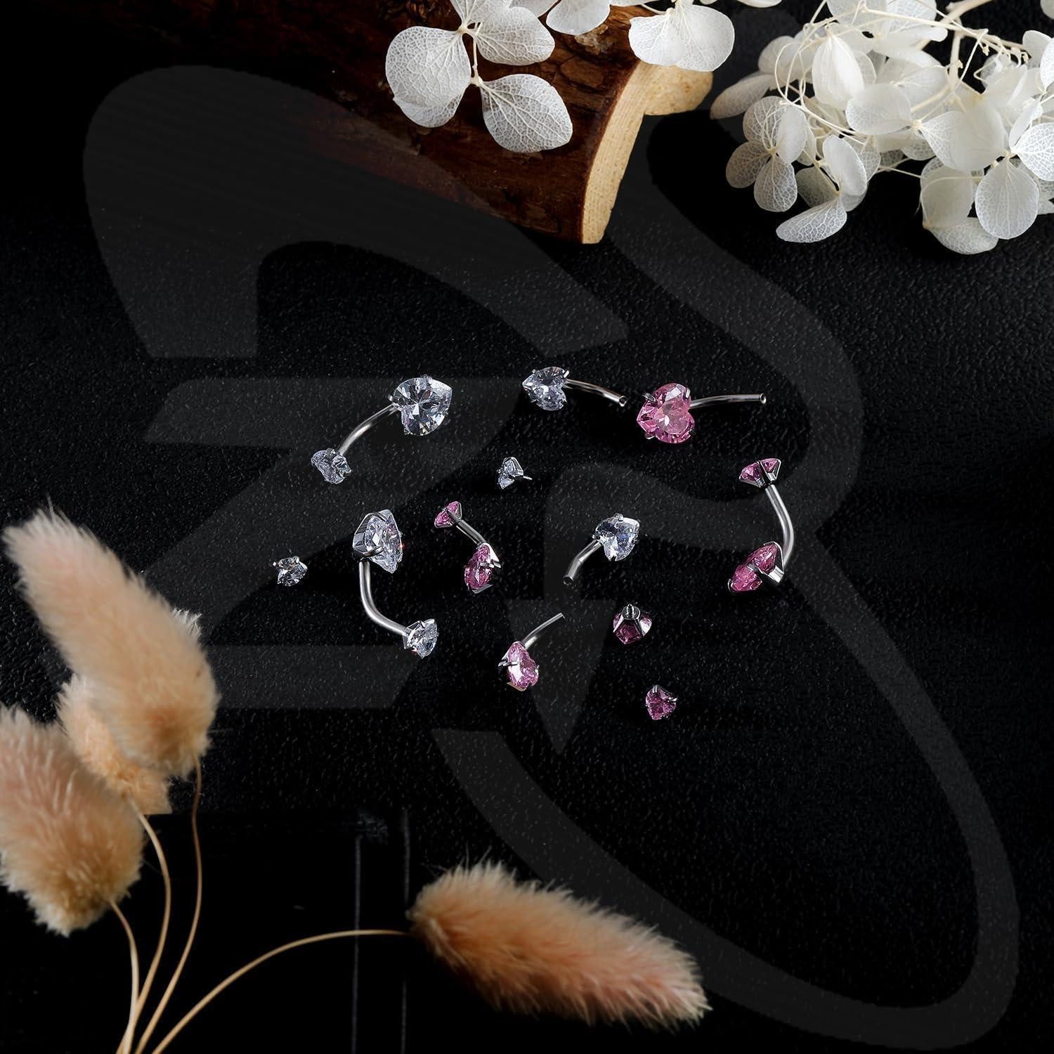 LuxusKollektion Bauchnabelpiercing Bauchnabelring Set mit 4 Zirkonia Edelstahl Nabelpiercing 14G