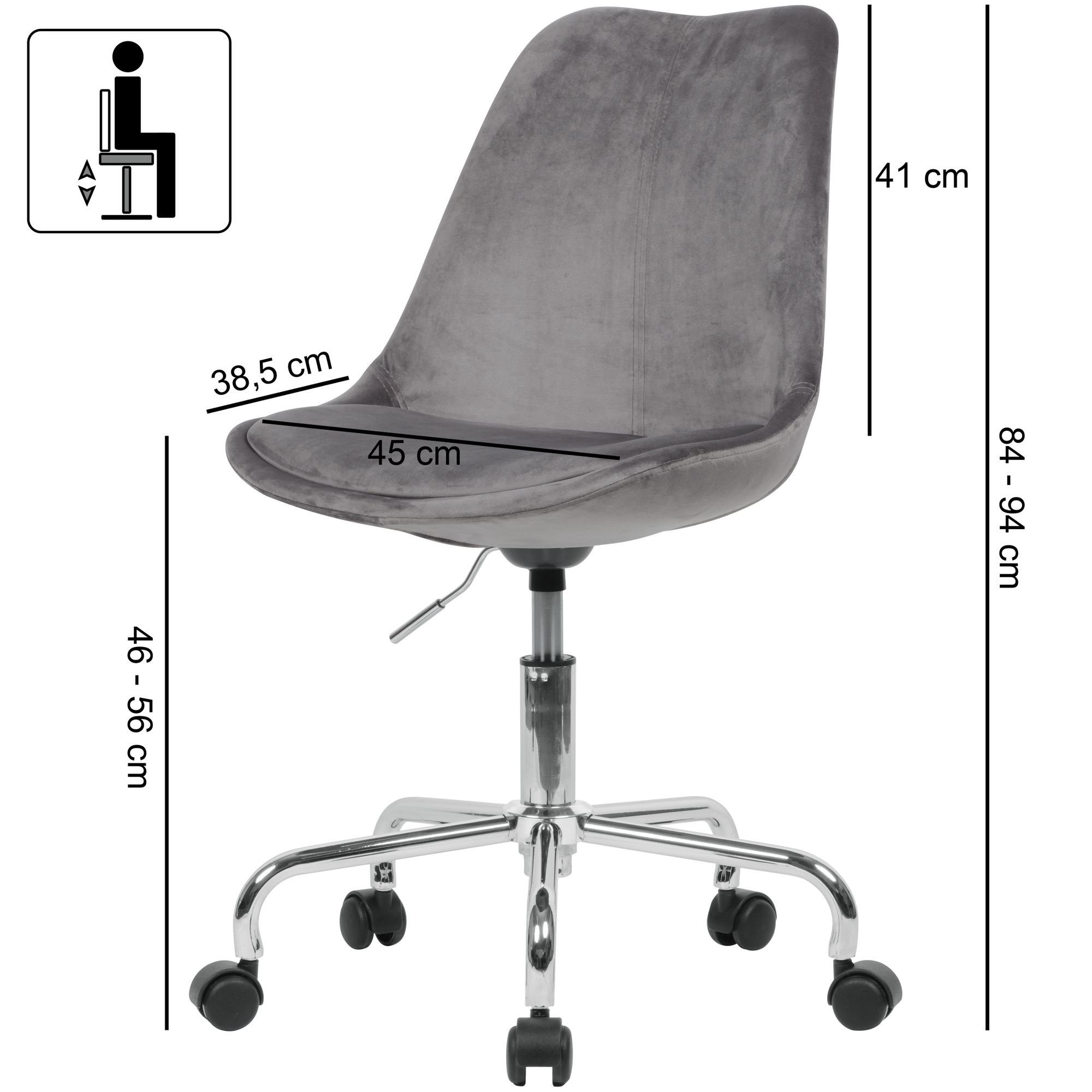 (Schreibtischstuhl 110 Dunkelgrau Schalenstuhl Arbeitsstuhl Samt Armlehnen), Rollen mit Amstyle Drehstuhl ohne kg, SPM1.420