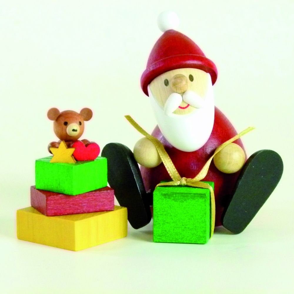 Ullrich Kunsthandwerk Räuchermännchen Holzfigur Weihnachtsmann mit Geschenkestapel HxB 8,3x9,5cm NEU