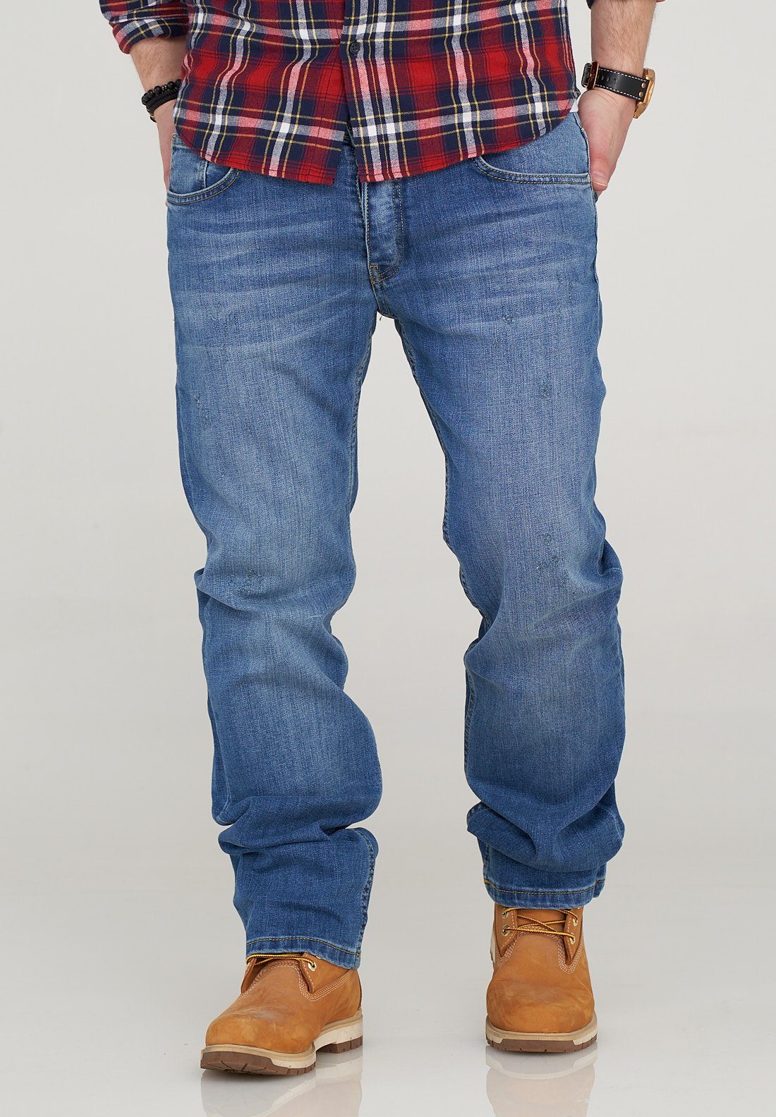 hellblau SOULSTAR Straight-Jeans ATHEN Used-Waschung mit dezenter
