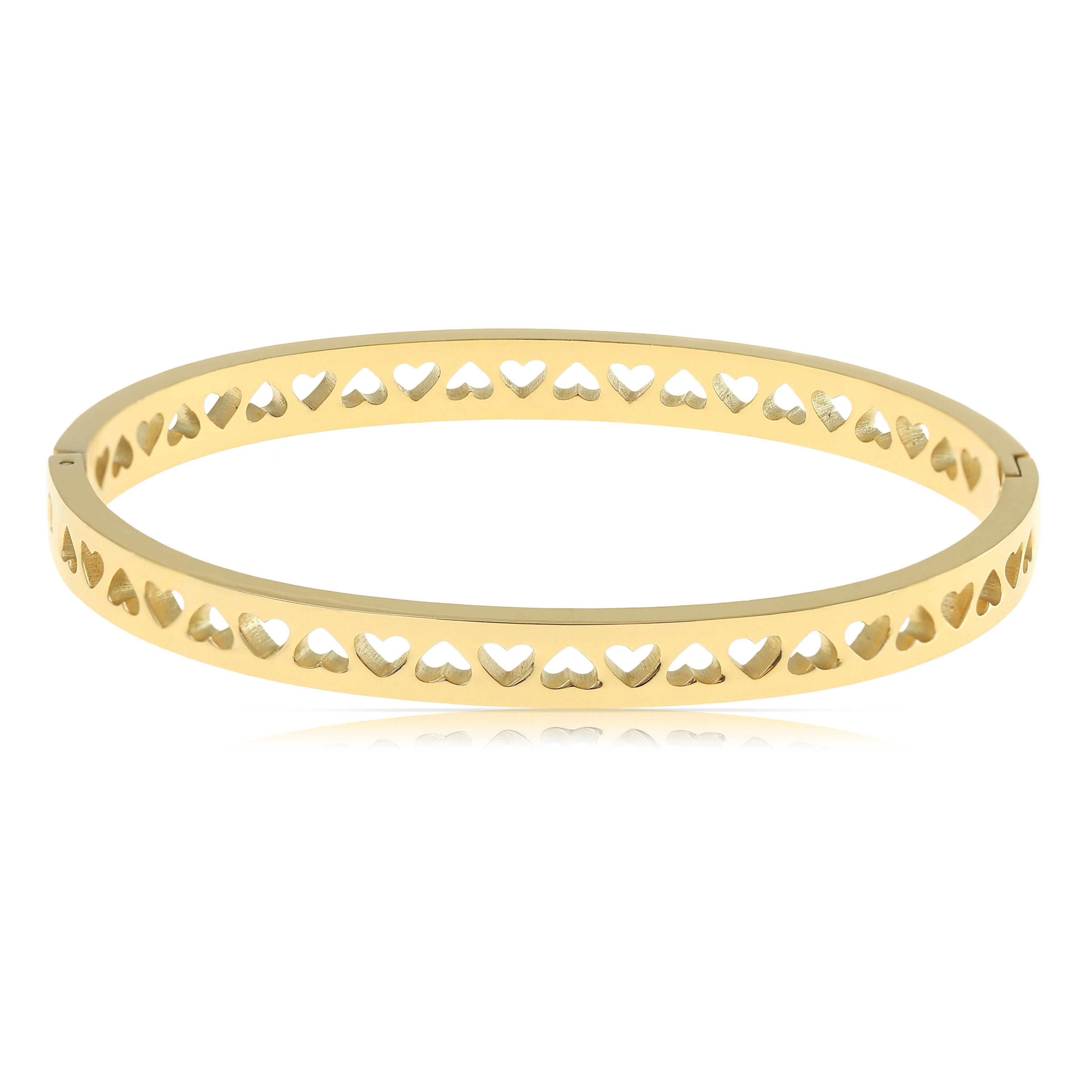 Made by Nami Armreif Damen Gold Edelstahl eingravierte Herzen 5,8 cm, aus Edelstahl – mit Herzgravur – 5,8 cm Durchmesser