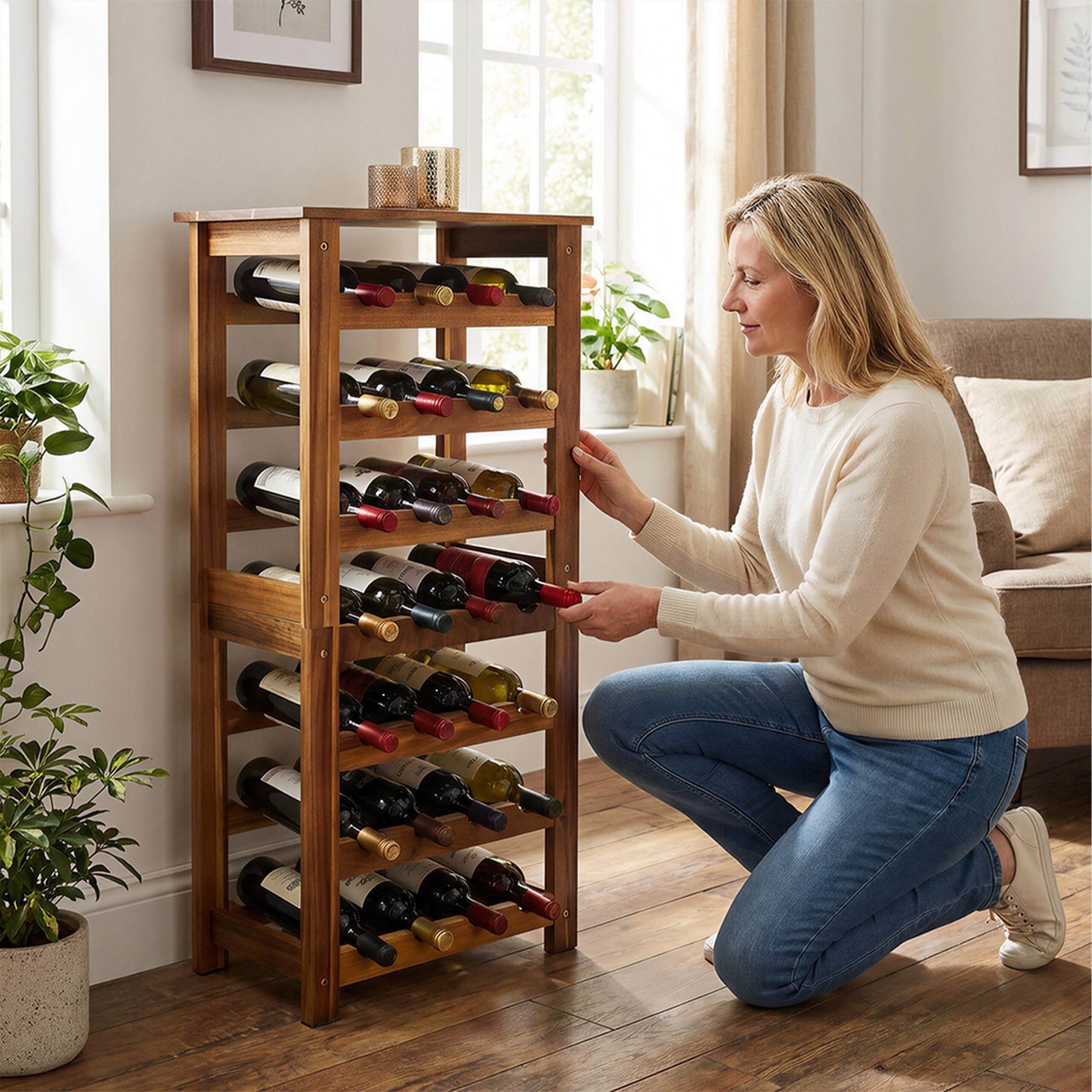 relaxdays Weinregal Akazienholz 28 Flasche