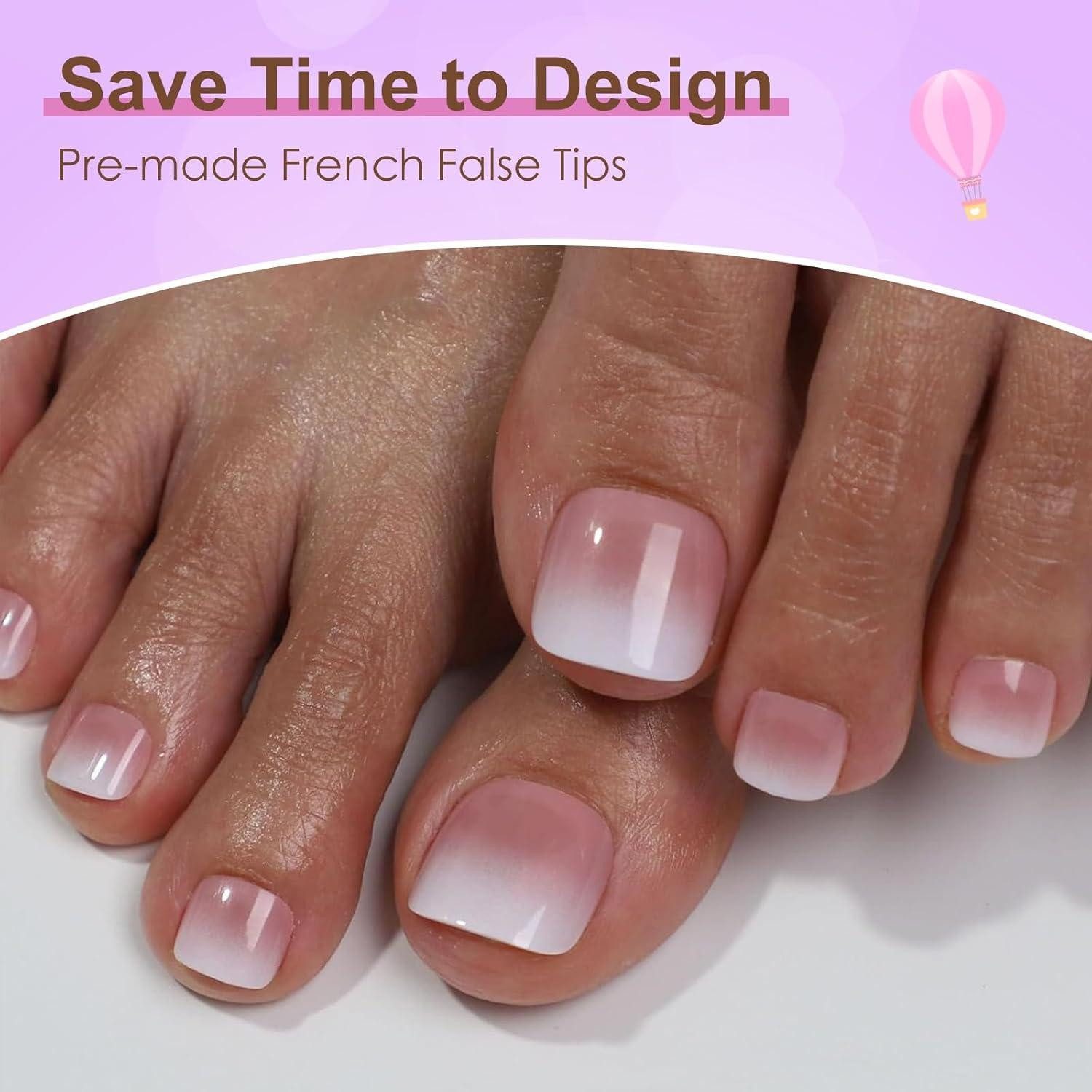 LuxusKollektion Kunstfingernägel Falsche Fußnägel Press on Kurz Acryl 120 Stück Rosa Toenail-Gradient