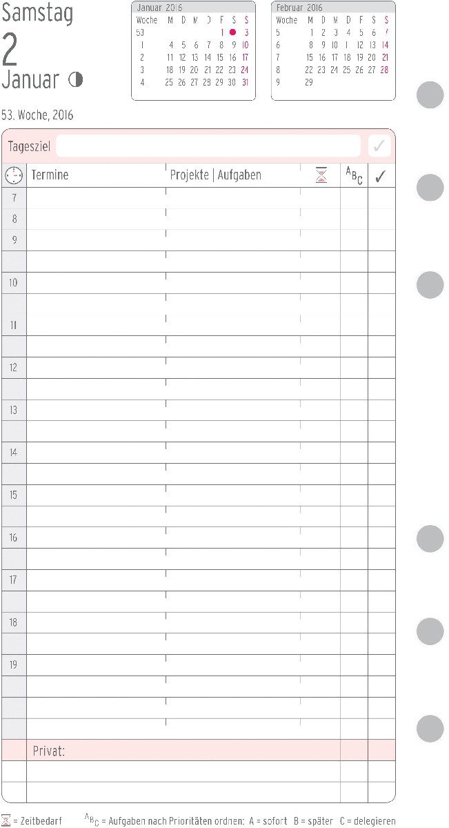 CHRONOPLAN Terminplaner Tagesplan A6 Midi 1 Tag/1 Seite Kalendarium 2026