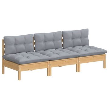 vidaXL Loungesofa 3-Sitzer-Gartensofa mit Grauen Kissen Massivholz Kiefer, 1 Teile
