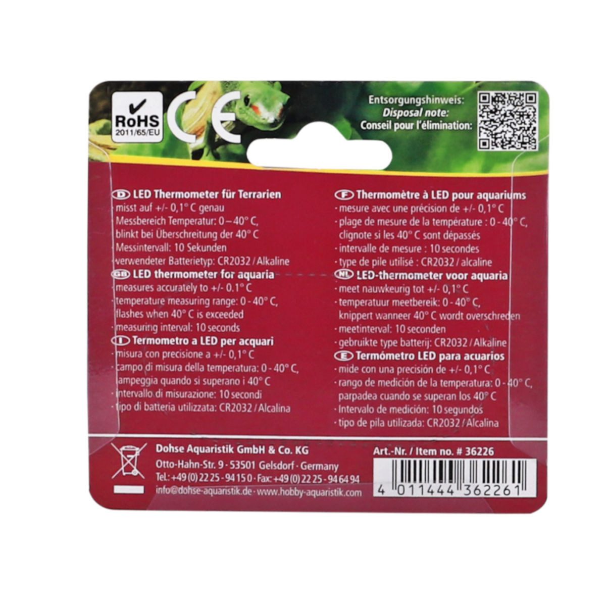 HOBBY Aquarienthermometer LED Thermometer Terra für Terrarien, inkl. Batterie