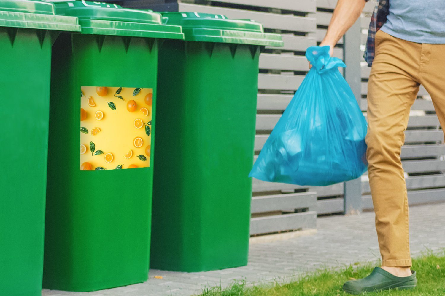 - Mülltonne, Obst (1 Sticker, Abfalbehälter St), Container, - Orange MuchoWow Mülleimer-aufkleber, Wandsticker Gelb