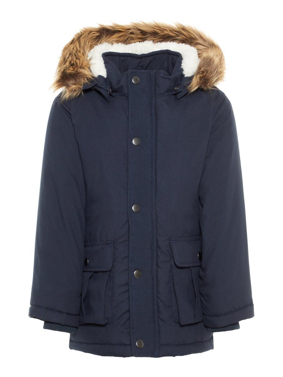 Name It Winterjacke Name It Jungen Parka wattiert mit Kapuze in blau mit abnehmbarer Kapuze