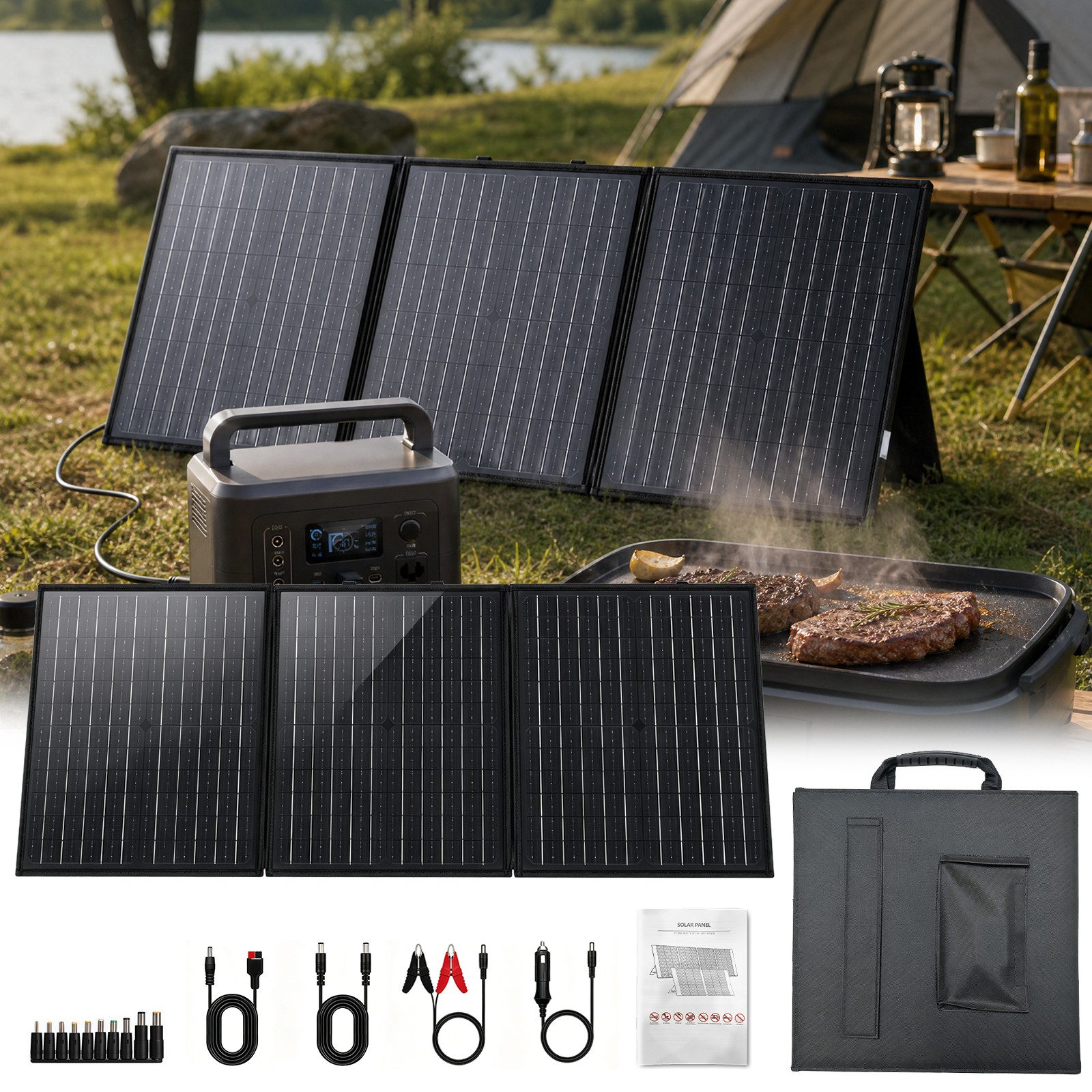 GLIESE Solarmodul 100W 18V Faltbar Solarpanel Tragbare Solaranlage, 100 W, Monokristallin, Kompatibel mit 12V/24V Kraftwerken, Kühlboxen, Laptops,kleines Faltmaß