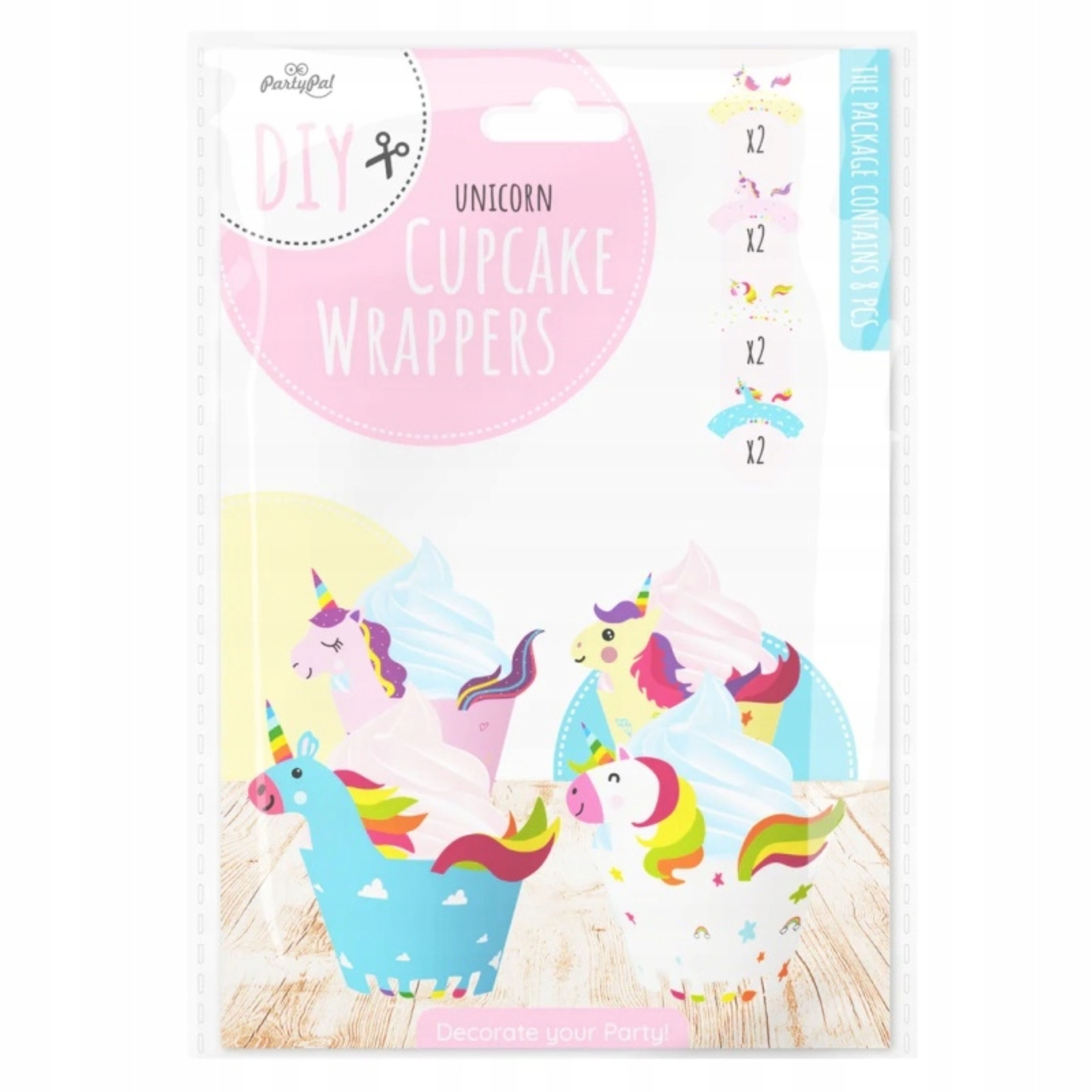 Festivalartikel Muffinform Cupcake Wrapper Einhorn 8 Stk – Muffin Deko Hüllen Kinder Party, (1-tlg)