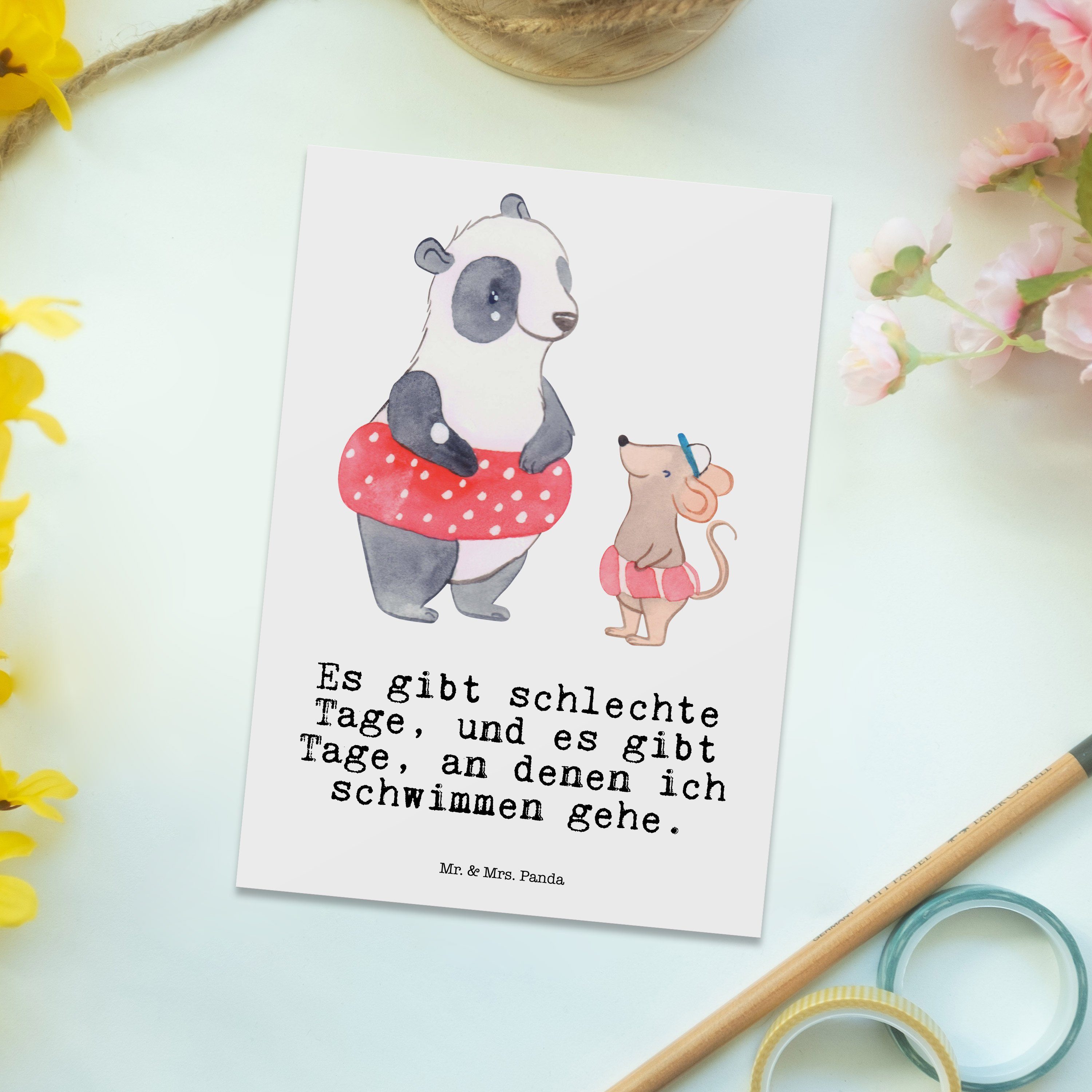 Karte - Postkarte Wassersport, Geschenk, Schenken, Mr. Otter Weiß Tage Mrs. Panda Schwimmen - &