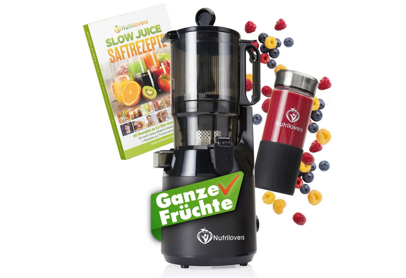 Nutrilovers Slow Juicer Entsafter Ganze Früchte - Slow Juicer für Vitamine - Saftausbeute, 200 W