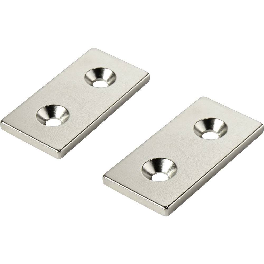 TRU COMPONENTS Magnet NdFeB-Magnet Rechteck mit Innenlöcher 1218997, mit 2 Löcher, konisch, ohne Gehäuse