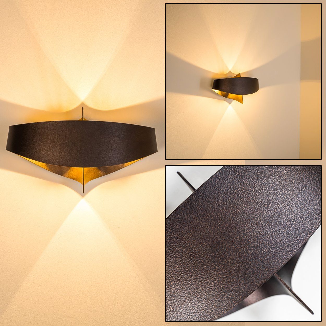 ohne in fliessendem »Aschi« Strahler Bronze/Braun, Wandlampe aus Design 2xG9 mit organisch Leuchtmittel, Metall Watt, 33 im Wandleuchte hofstein Lichteffekt