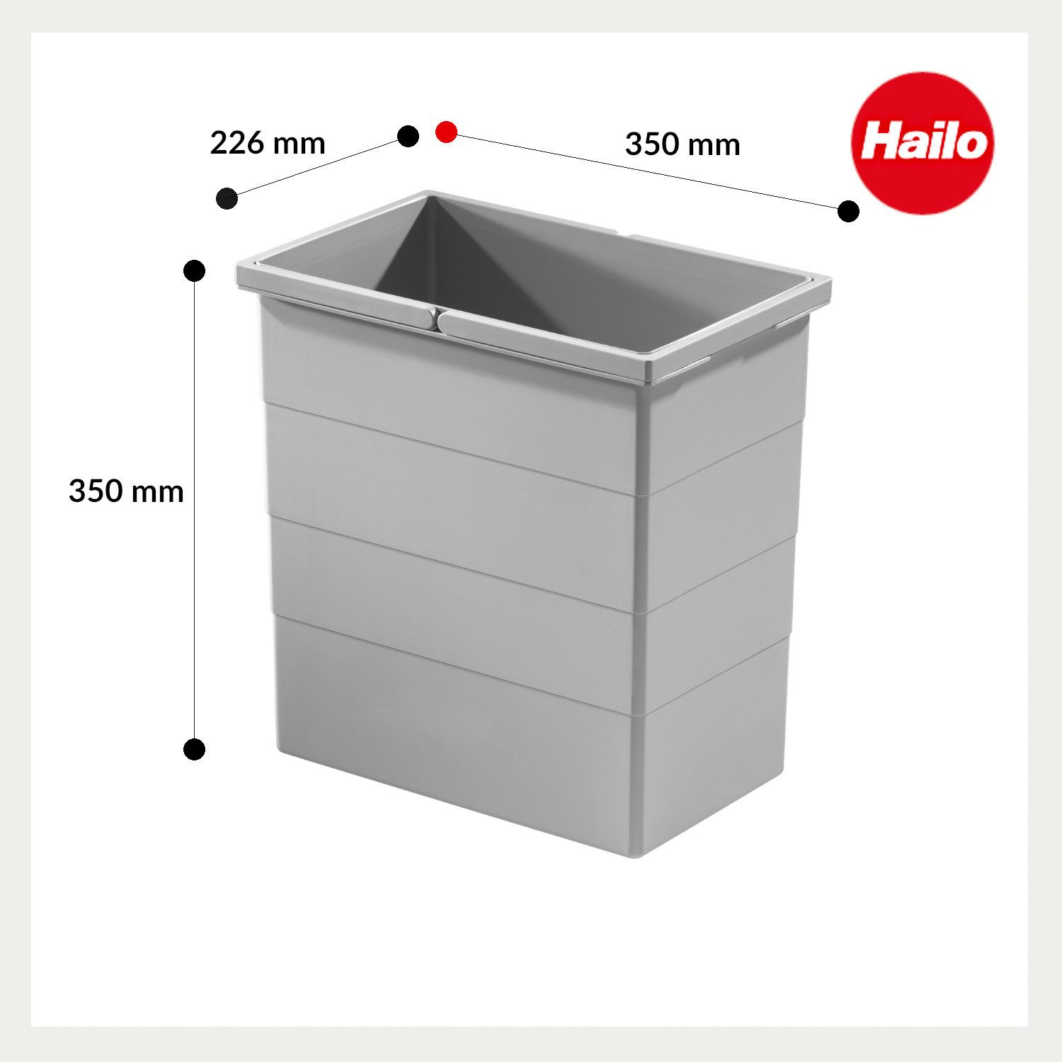 Hailo Einbaumülleimer Hailo Inneneimer 1076129 hellgrau 24 Liter 350 x 226 x 350 mm 2 Henkel