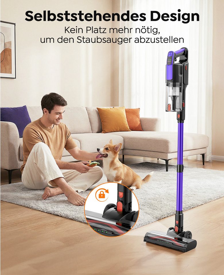 Buture Akku-Hand-und Stielstaubsauger 65000Pa Akku Staubsauger 550W Akkusauger kabellos 55 Min Laufzeit, 65 kPa, 55 Minuten Laufzeit, Abnehmbarer Akku