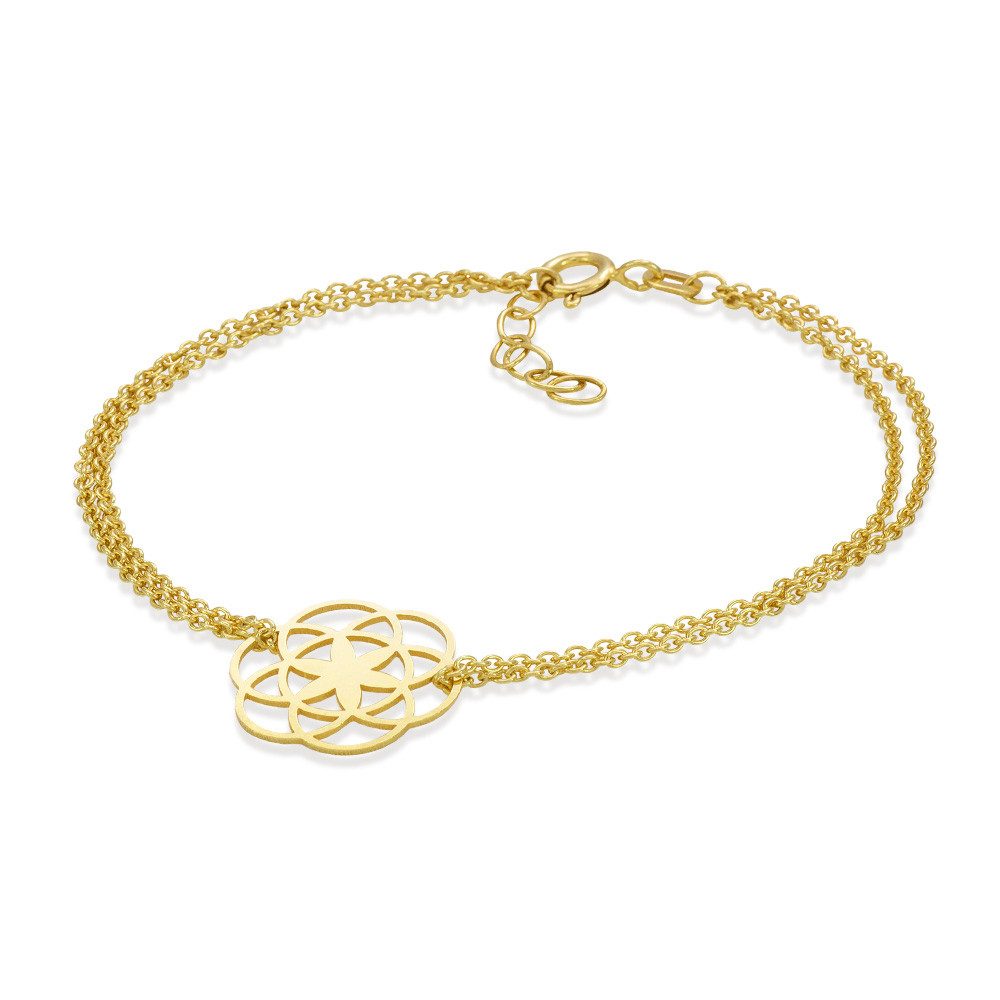 Materia Armkette Gold Lebensblume längenverstellbar 17-19,5cm 925 Silber SA-74, Sterlingsilber, vergoldet