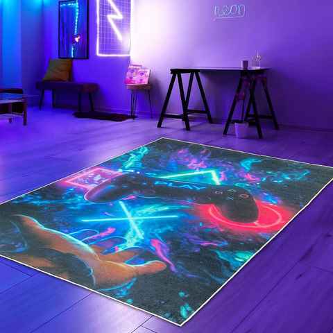 Teppich Gaming-Teppich mit lebendigen neon-farbigen Symbolen, Teppich-Traum, rechteckig, Höhe: 5 mm