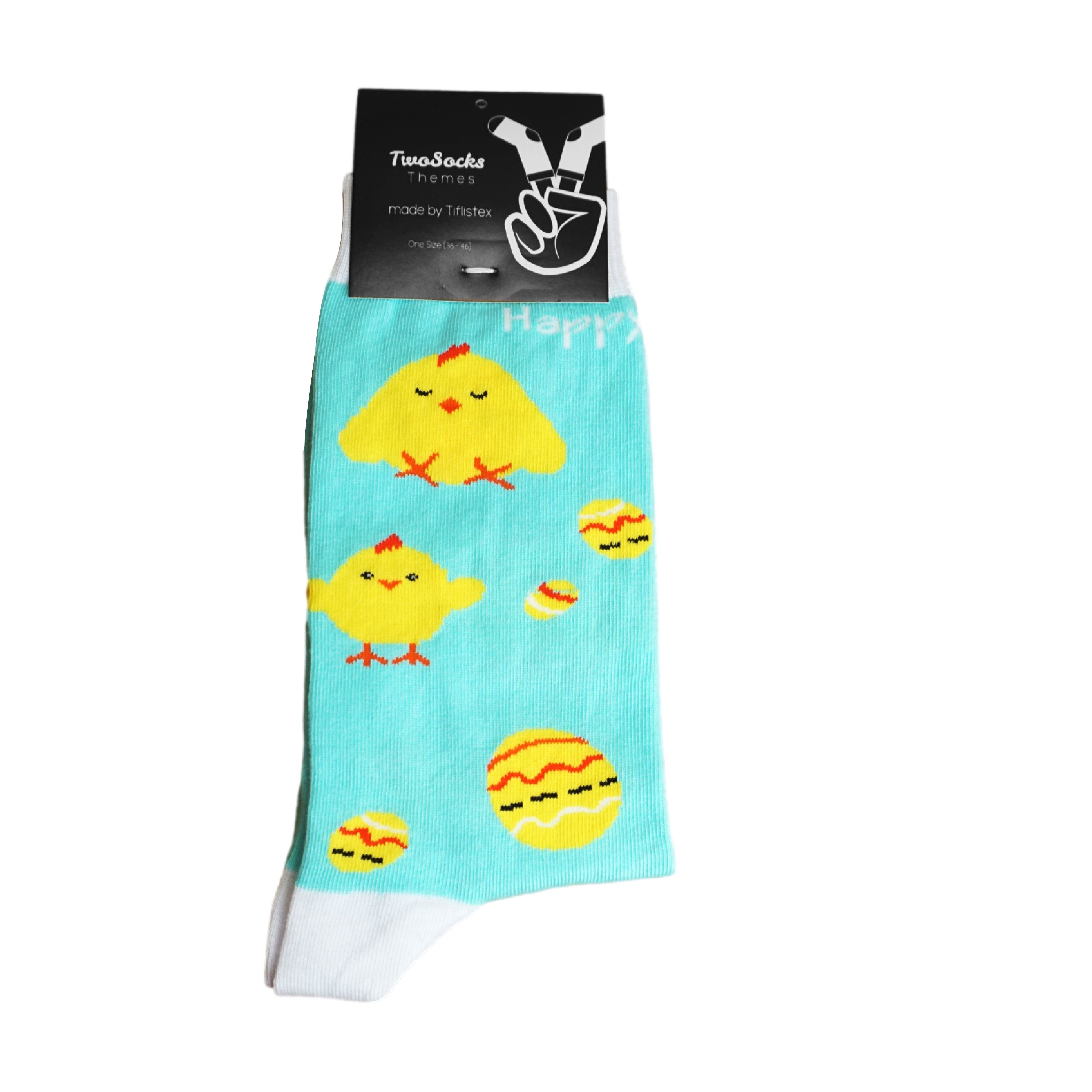 TwoSocks Küken Einheitsgröße Baumwolle, mit Socken Freizeitsocken Ostern Logoschriftzug Damen & Herren Motiv