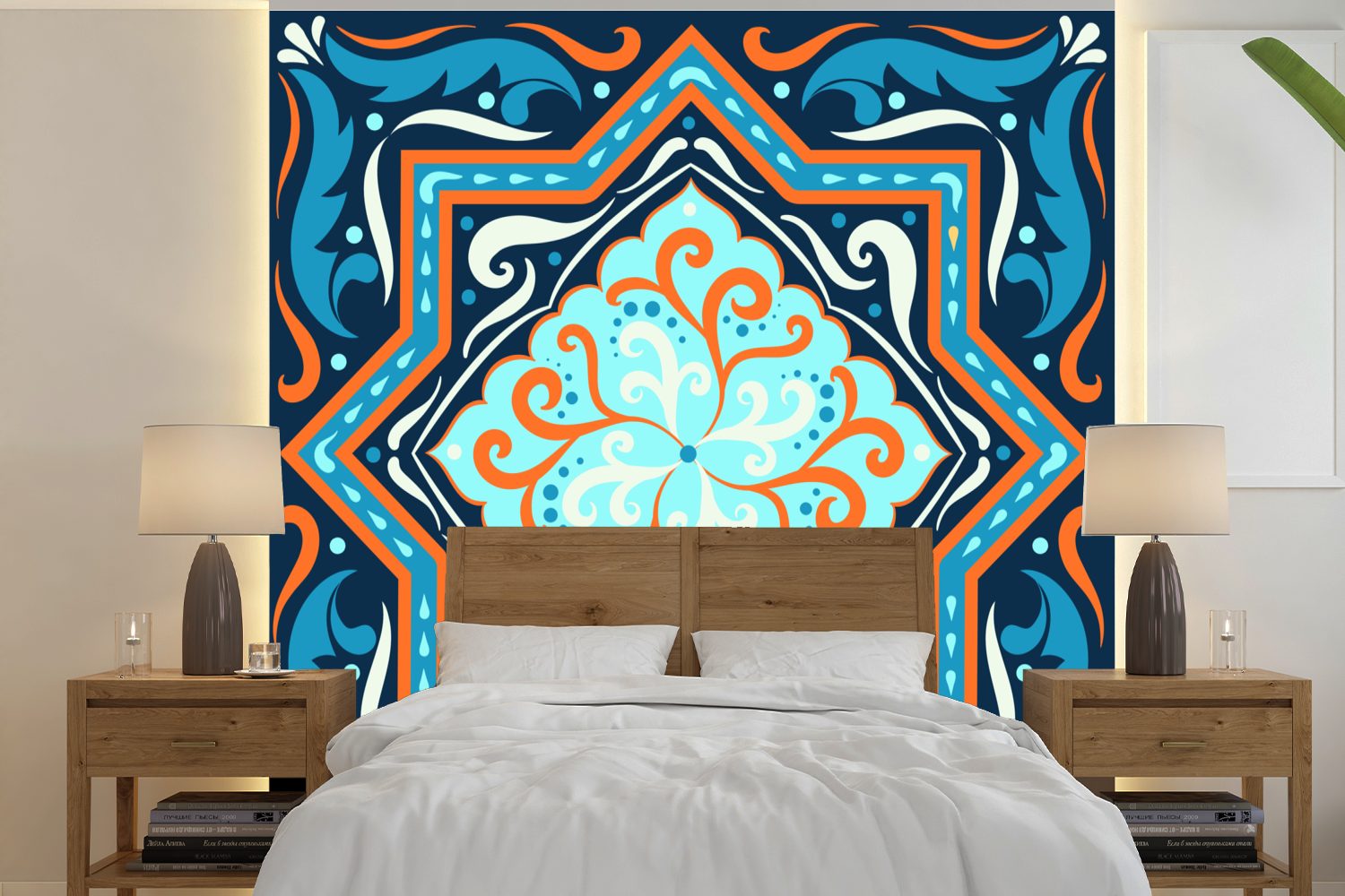 - Schlafzimmer, - Tapete St), Wandtapete Matt, oder Fototapete für bedruckt, (5 Vinyl Formen MuchoWow Blau Wohnzimmer Muster,