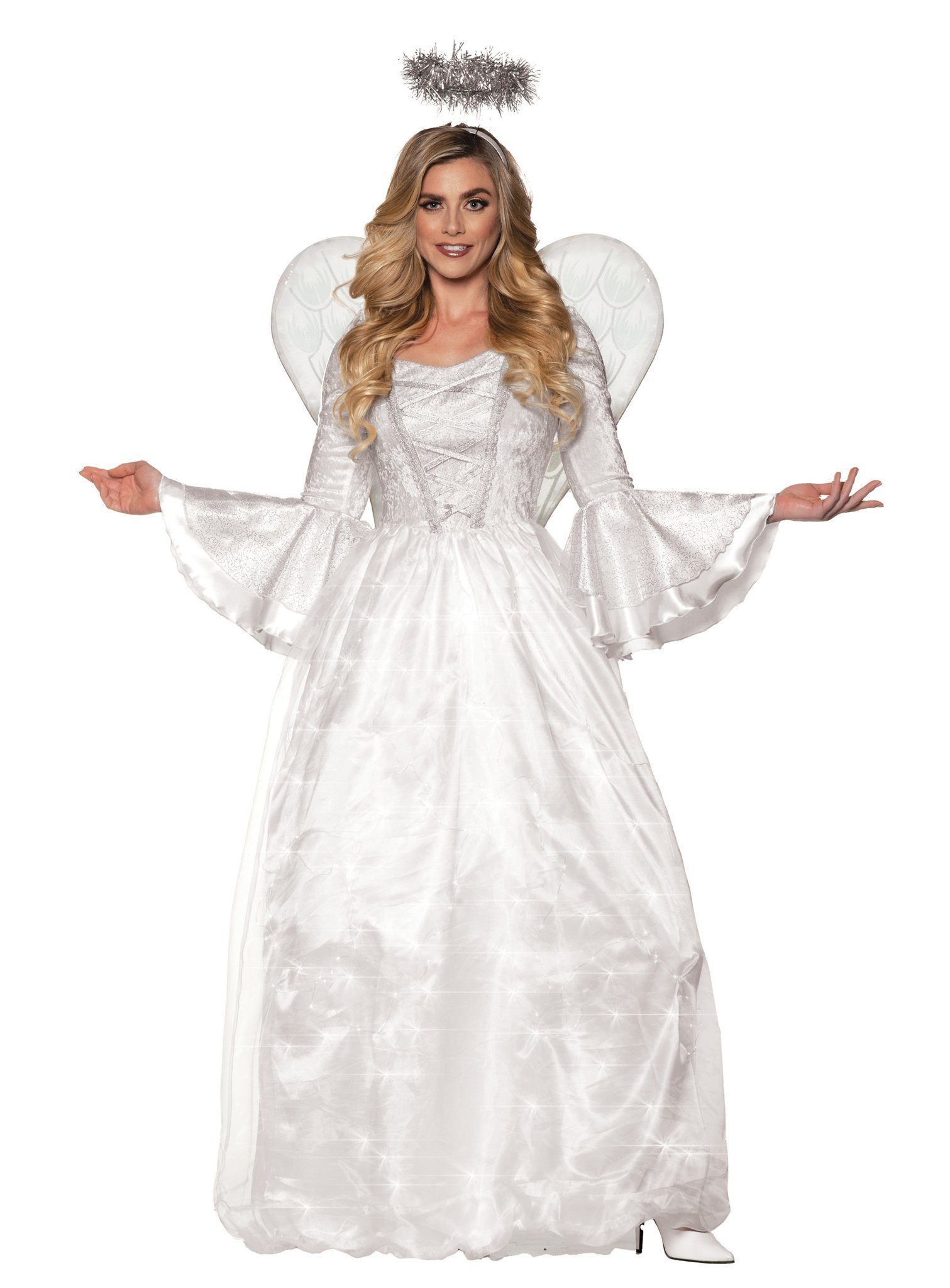 Underwraps Kostüm Strahlender Engel Kostüm, Weihnachtliches Engelskleid mit LEDs