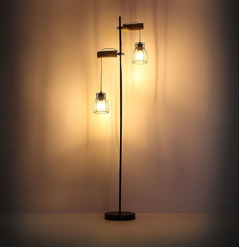 etc-shop LED Stehlampe, Leuchtmittel inklusive, Warmweiß, Steh Käfig Stand Fernbedienung Lampe Farbwechsel, Vintage Holz Leuchte