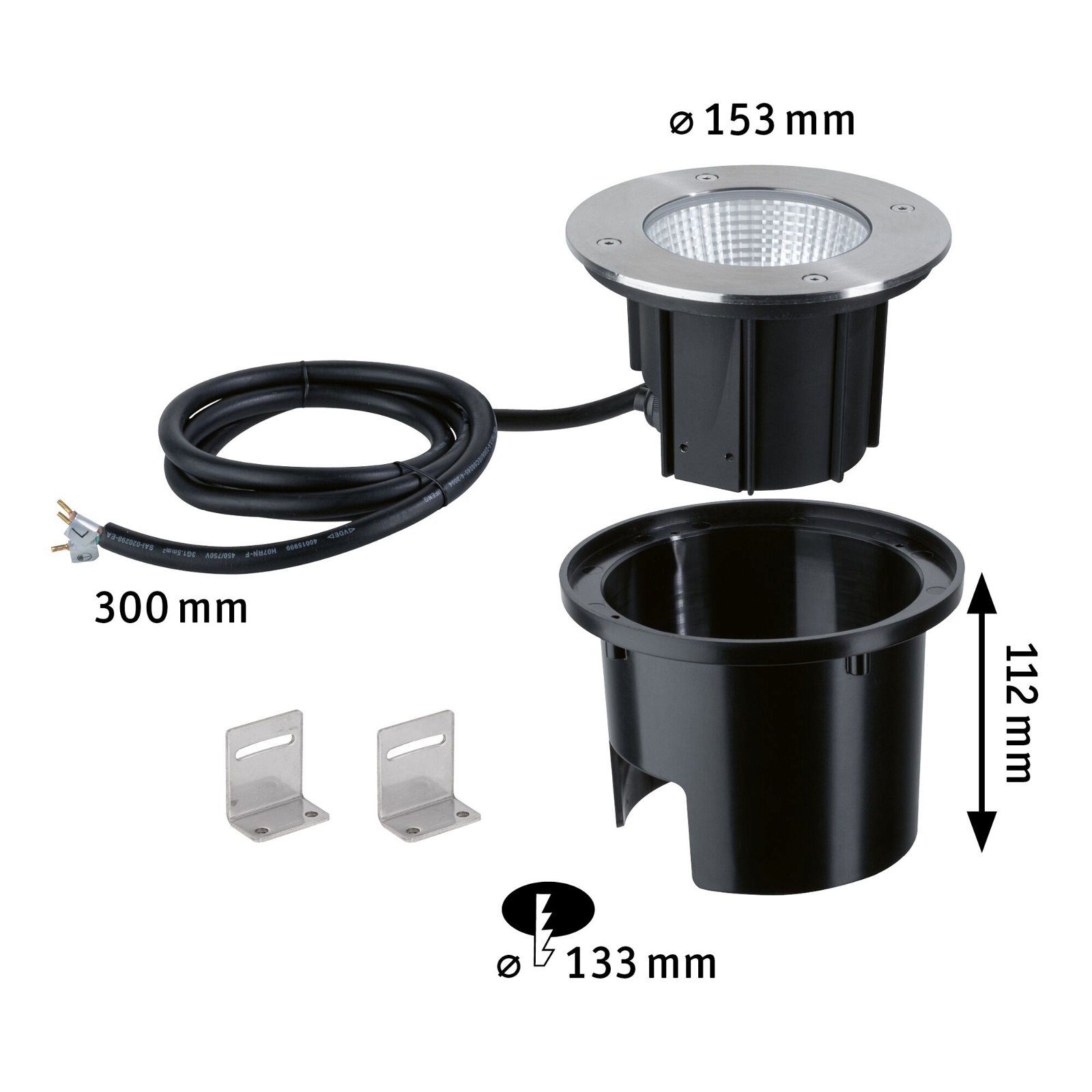 Paulmann LED Einbauleuchte DureaIP67 rund 153mm 3000K 8W 530lm 230V Edelstahl Metall, Warmweiß, Bodeneinbauleuchte – Bild 5 von 5
