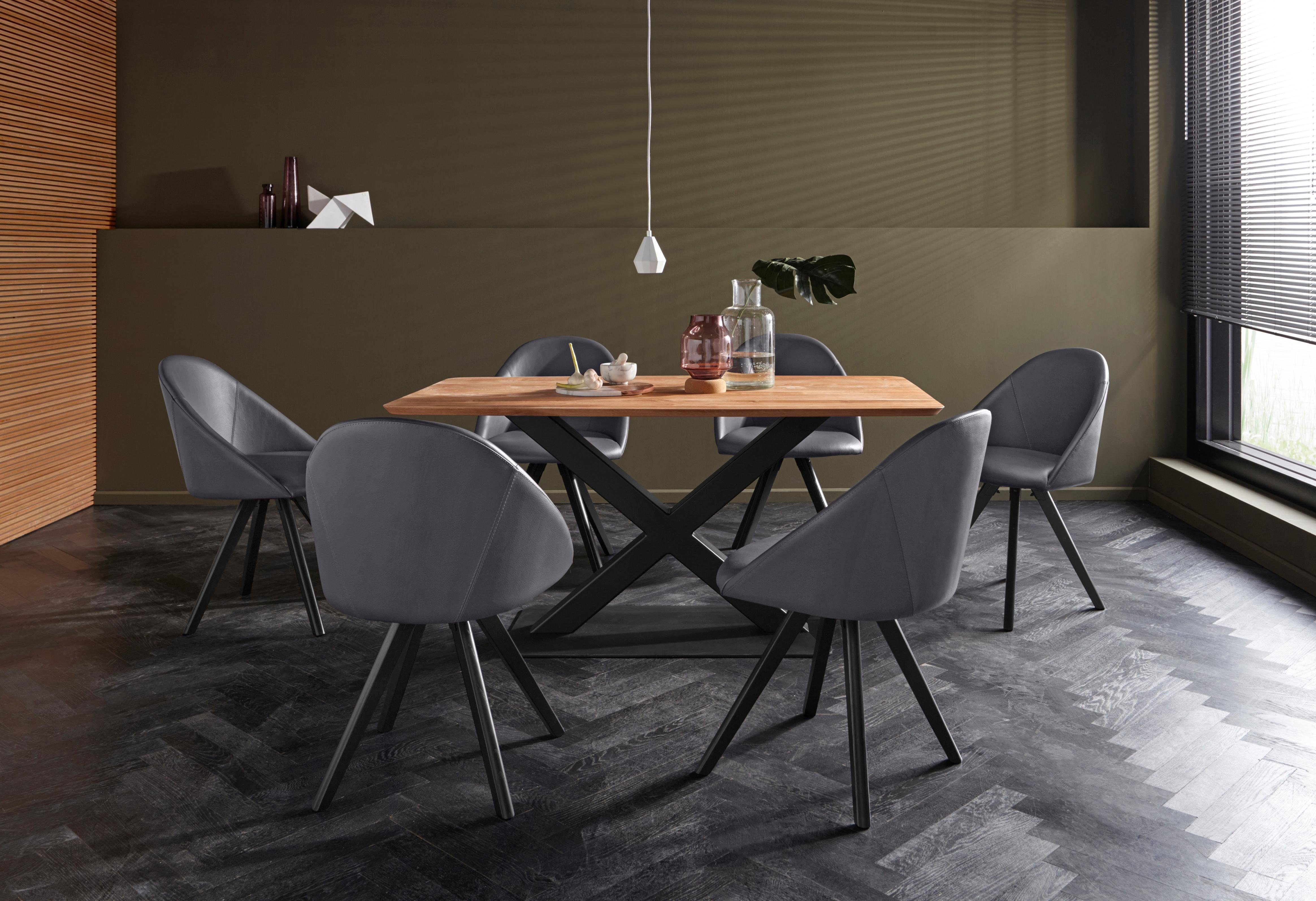 OTTO home 4-Fußstuhl Lotos (Set, 2 St), Bezug aus Echtleder und Gestell aus Eiche Massivholz