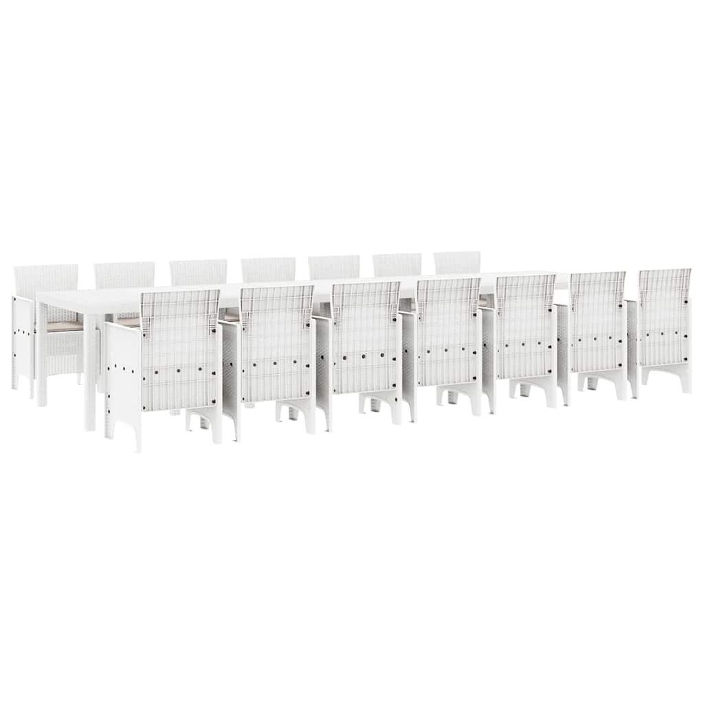 vidaXL Gartenlounge-Set Garten-Esszimmergarnitur mit Kissen 15 stk. Weiß PP, (15-tlg)