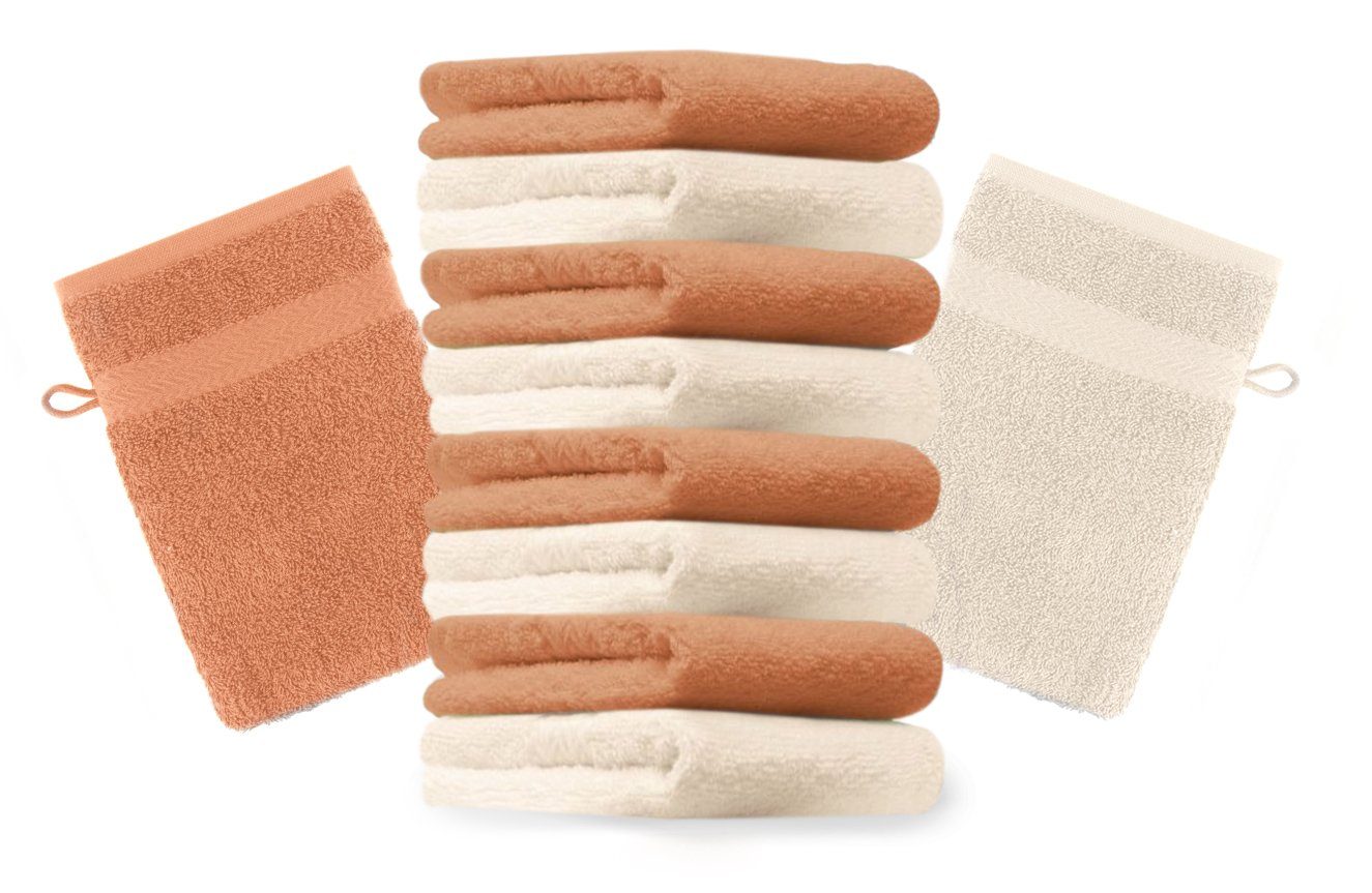 Betz Waschhandschuh 10 Stück Waschhandschuhe Premium 100% Baumwolle Waschlappen Set 16x21 cm Farbe beige und orange (10-tlg)