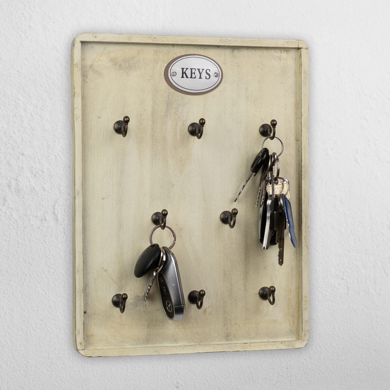 Moritz Schlüsselbrett Schlüsselbrett Vintage mit 12 Haken in Creme-Holzopti günstig online kaufen