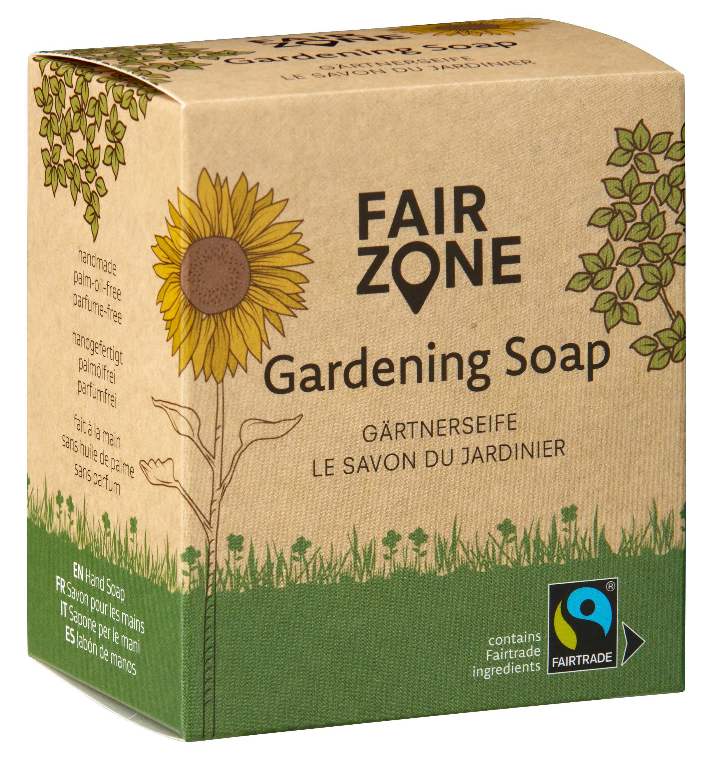 Fair Zone Handseife FAIR ZONE Gärtnerseife 230 g, für stark verschmutze Hände und Arme nach der Gartenarbeit, 1-tlg., für starke Verschmutzungen
